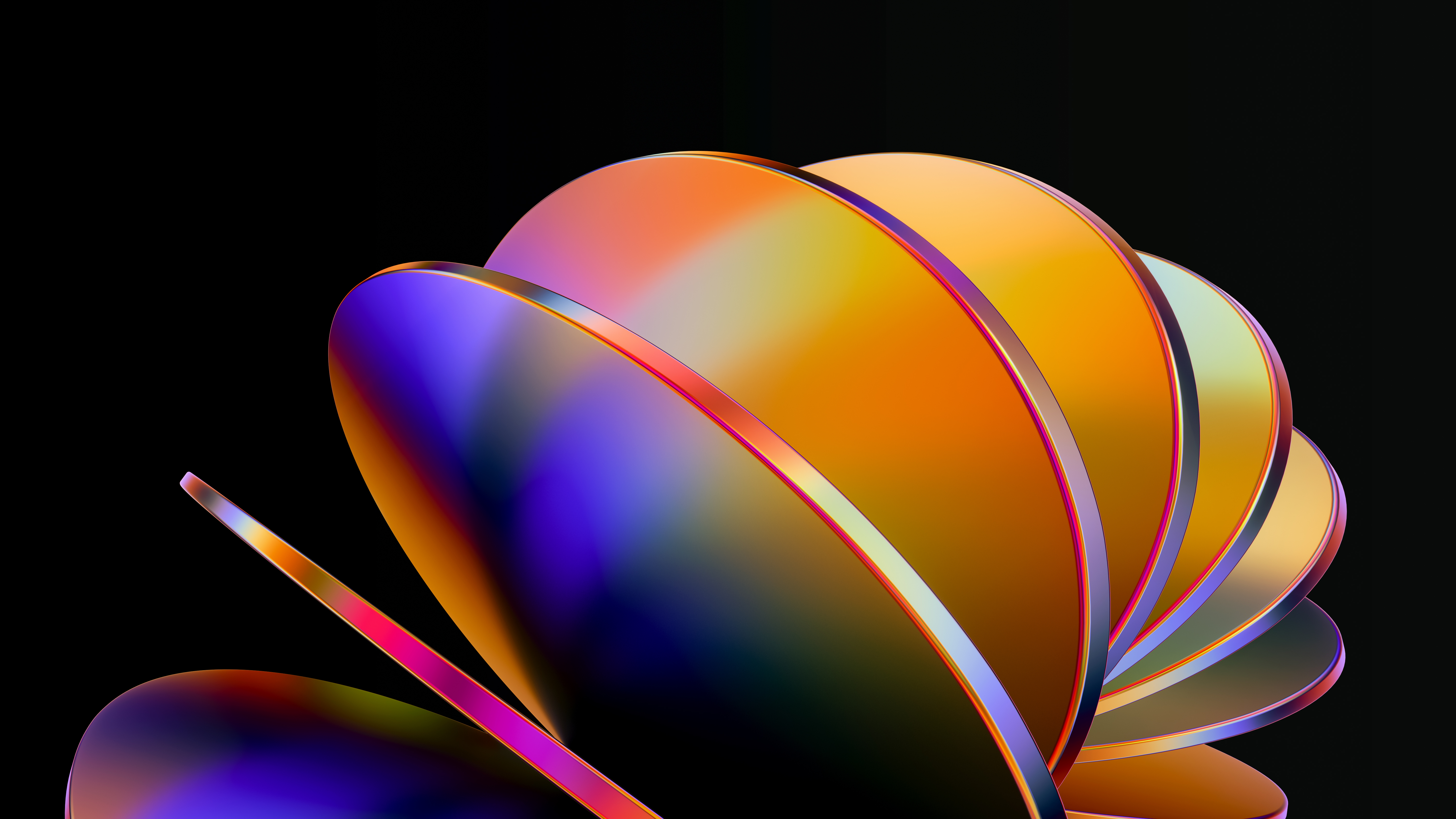 Abstrakte Kunst, 3D-Rendering, AMOLED, schwarzer Hintergrund, 5K, lebendig