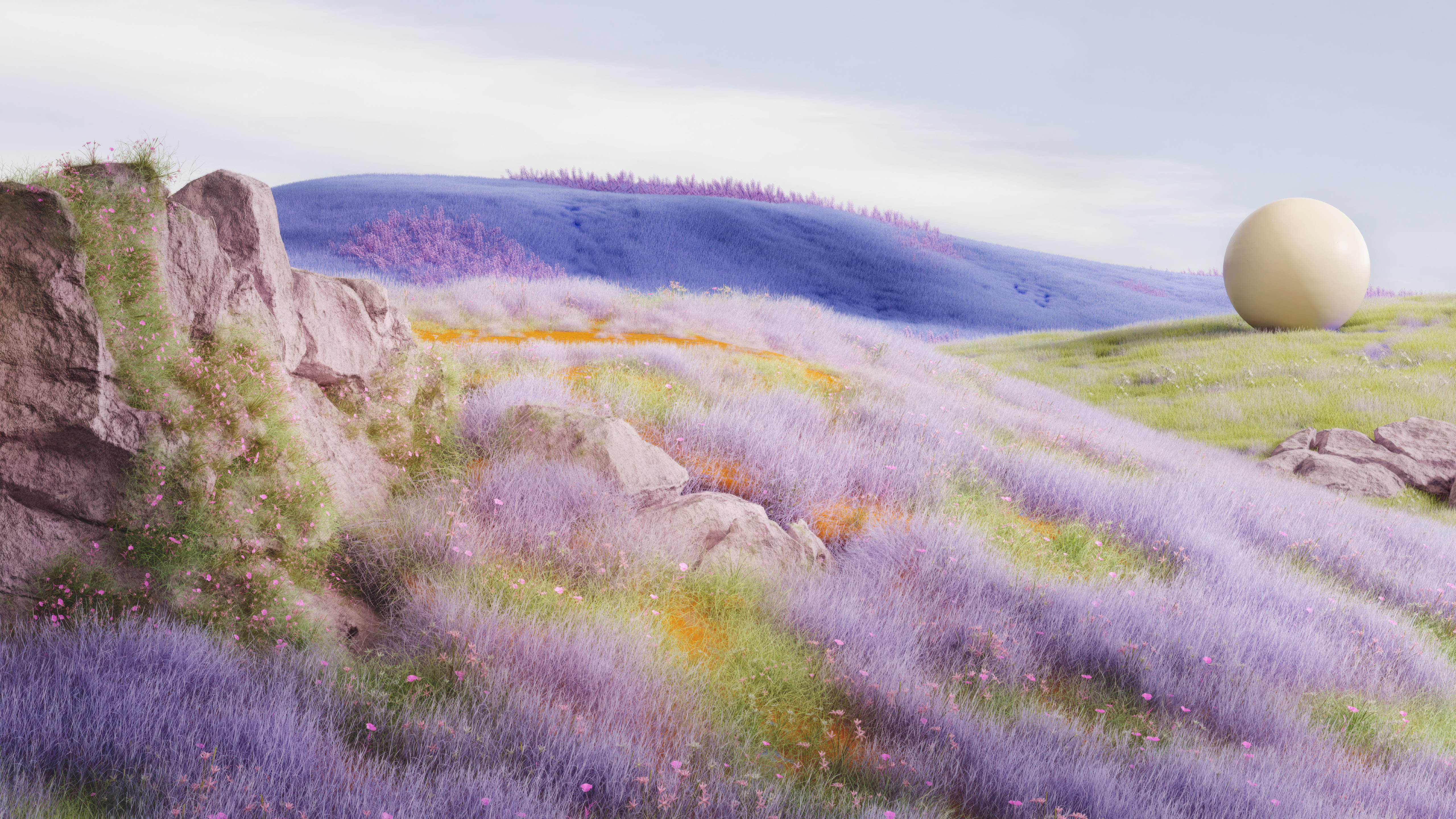 Ätherisch, Landschaft, Surreal, Traumhaft, Ruhig, Digitale Kunst, 5K, Felsen