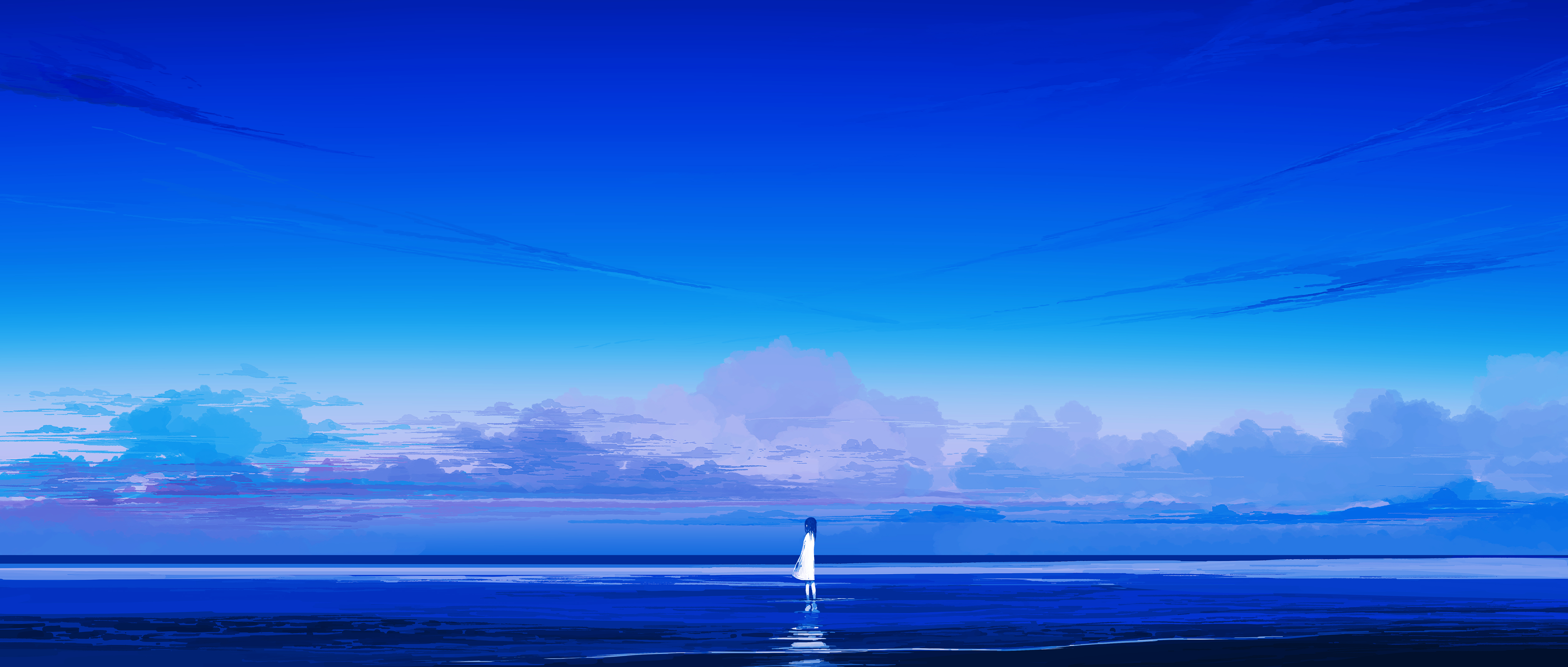 Allein, Panorama, Strand, Einsam, Stimmung, Blauer Himmel, Horizont, 5K, Ultrawide