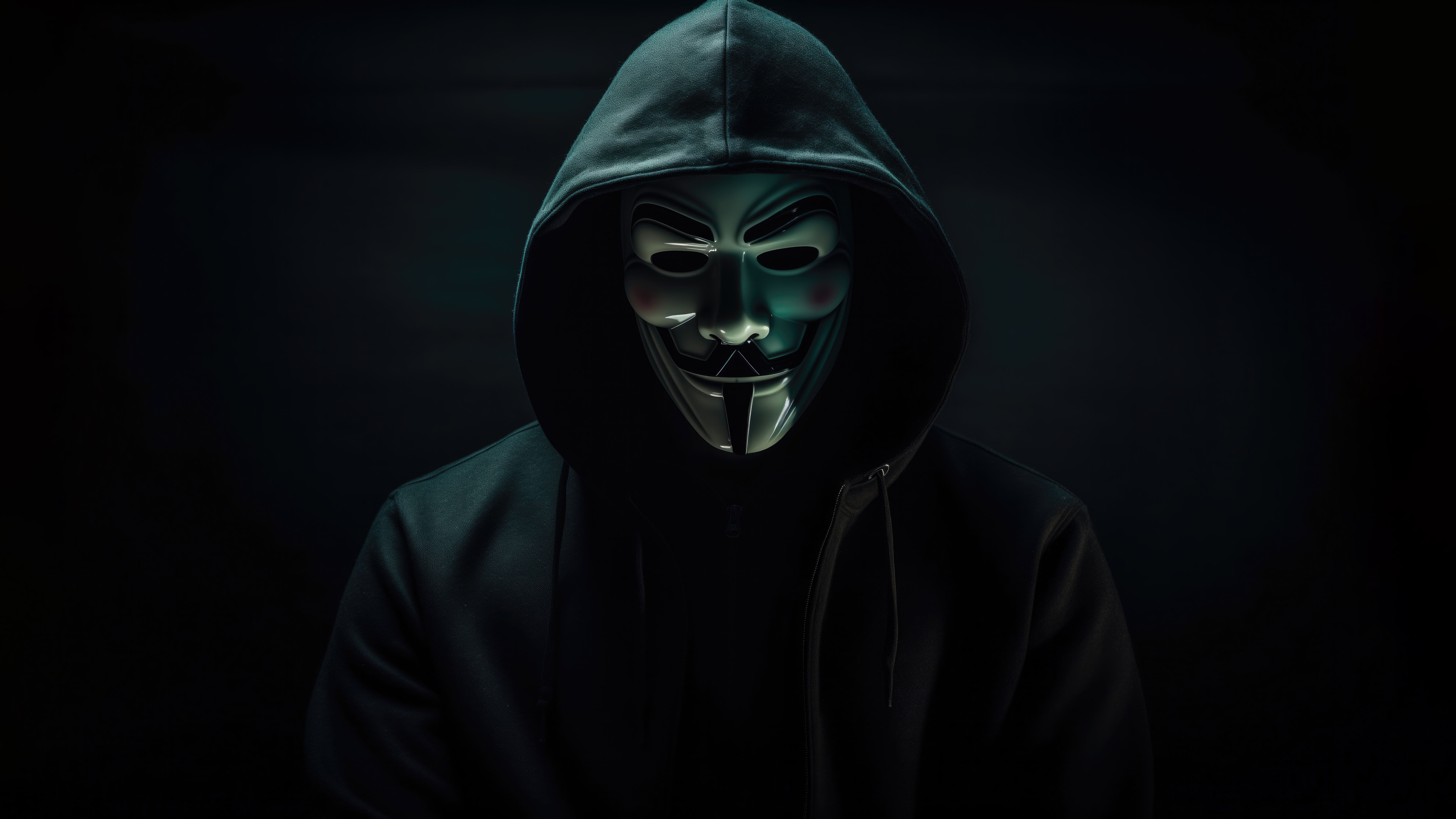 Anonymous, Mann mit Kapuze, Hacker, 5K, 8K, Dunkler Hintergrund