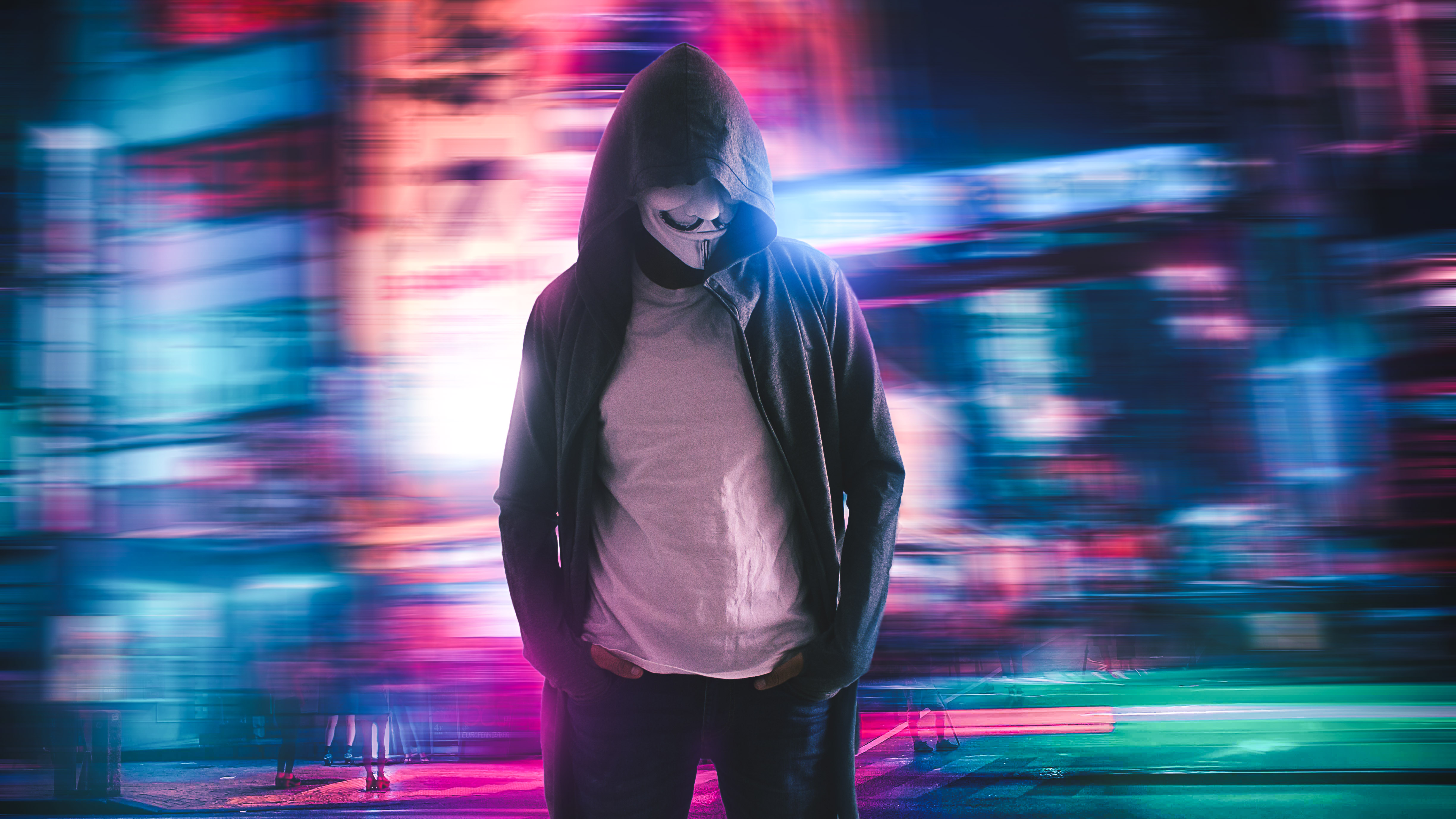 Anonymous, Neon, Stadtlichter, Urban, Lichtspuren, 5K
