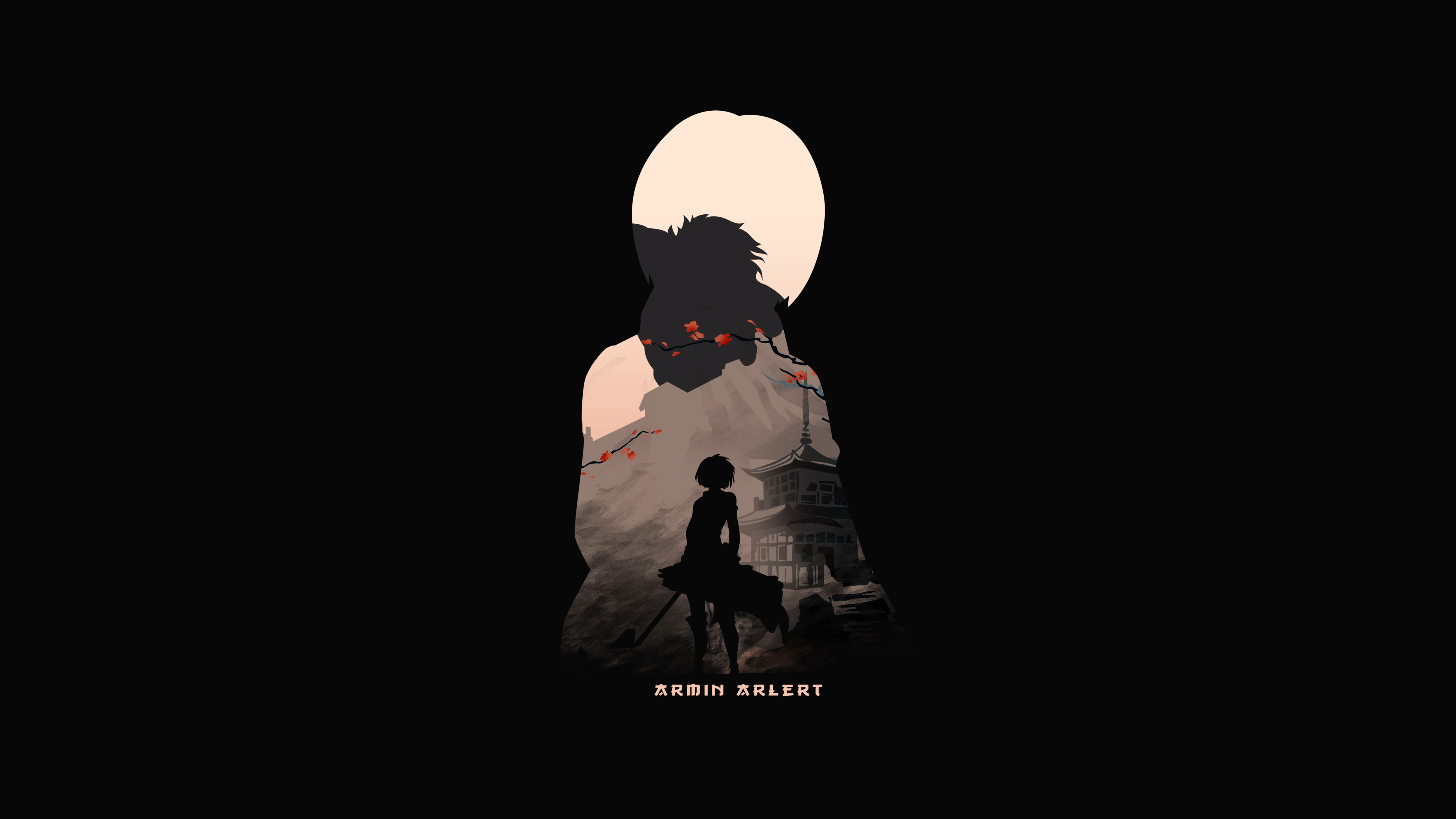 Armin Arlert, Attack on Titan, Schwarzer Hintergrund, Shingeki no Kyojin, 5K, Silhouette