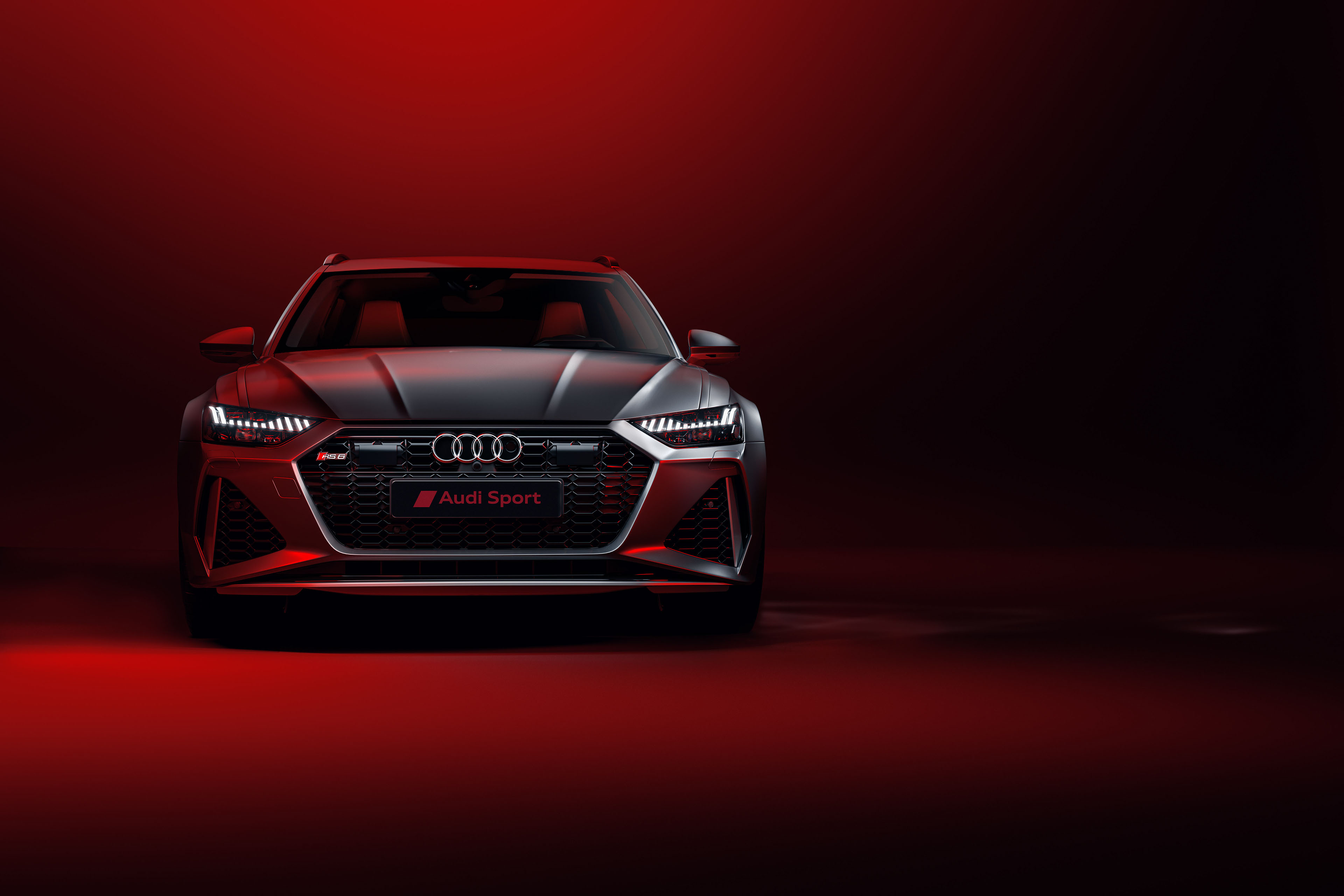 Audi RS6, Luxus-Sportlimousine, roter Hintergrund, CGI, dunkelrot