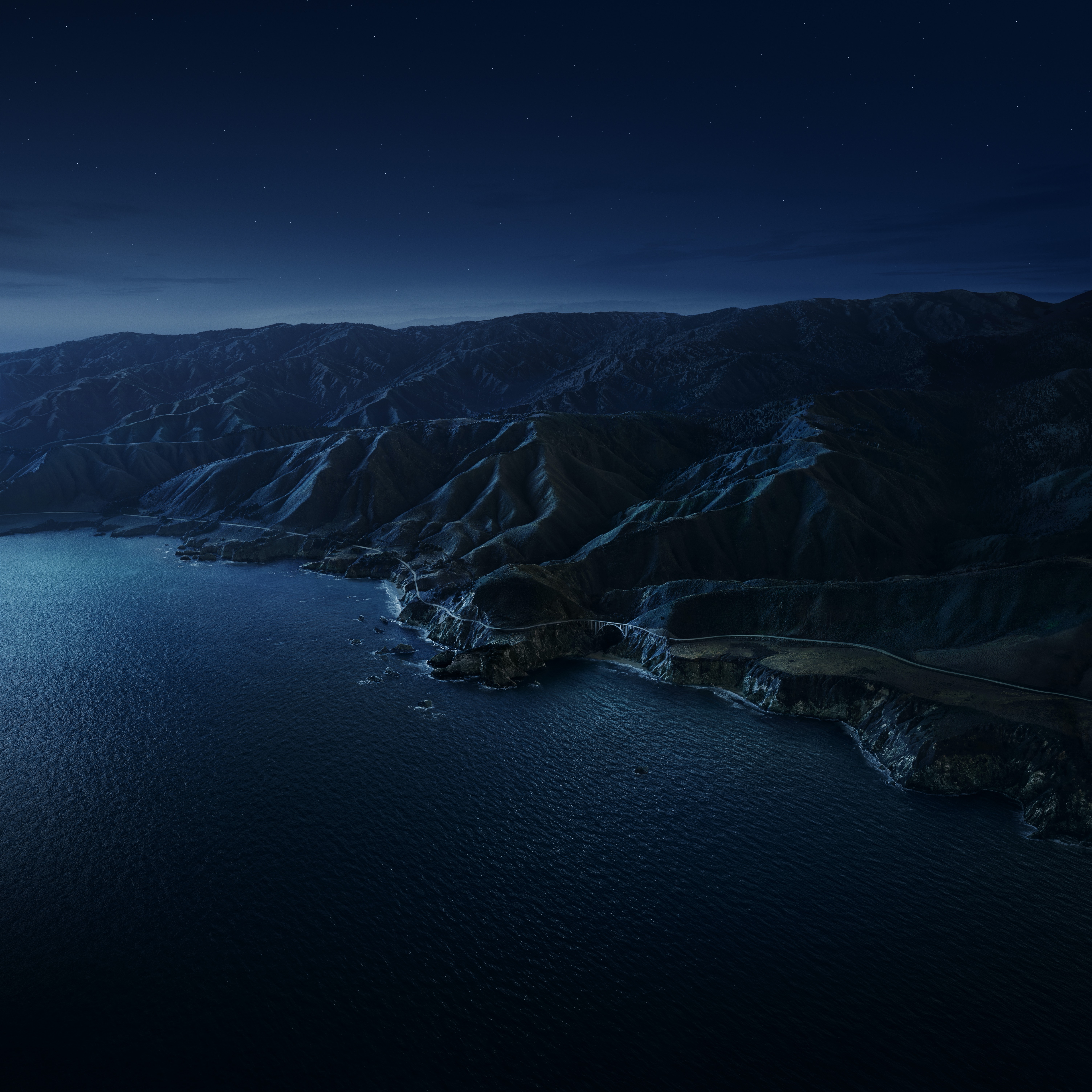 Big Sur, 5K, Berge, Nacht, Dunkel, macOS Big Sur, Stock, Kalifornien
