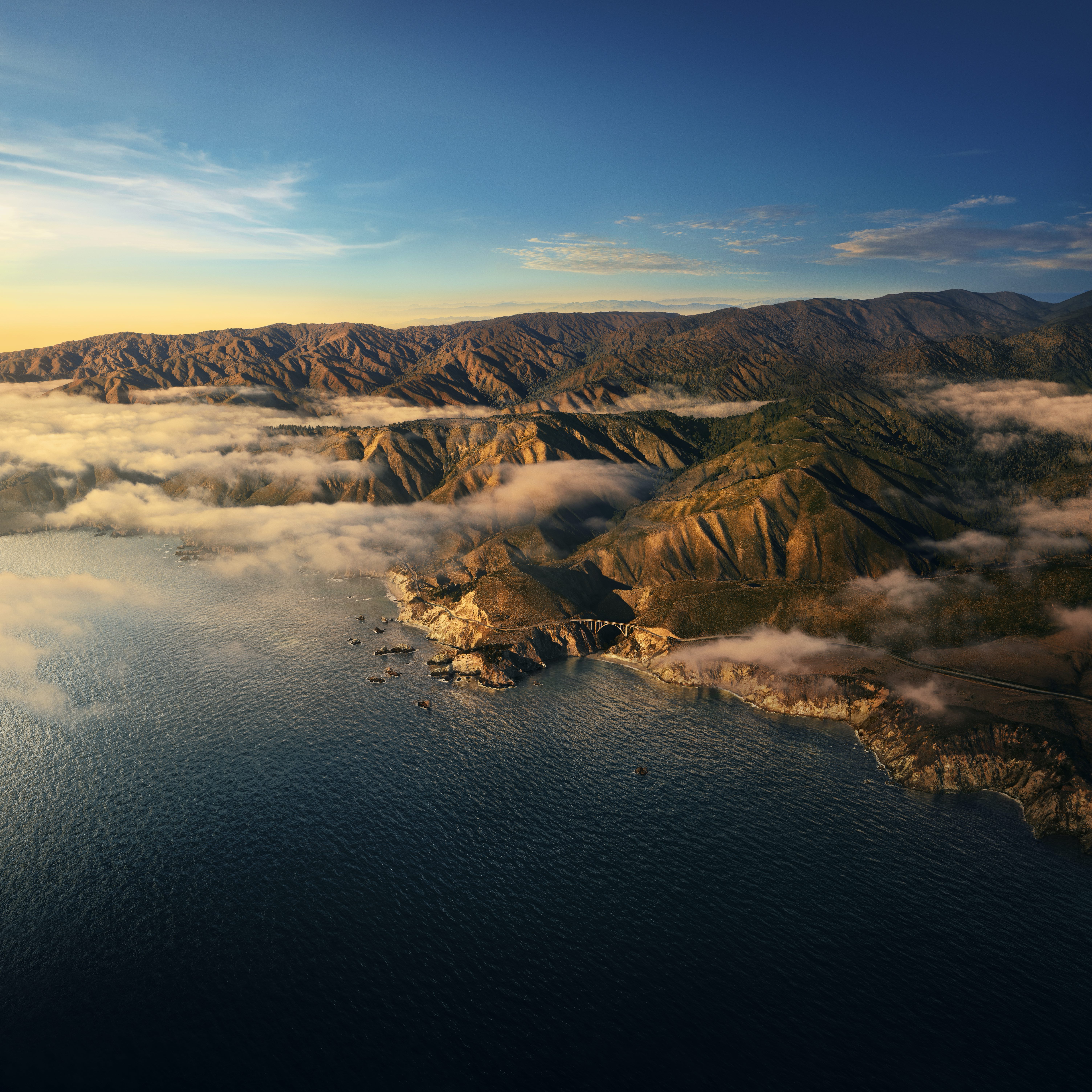 Big Sur, Kalifornien, Berge, Wolken, Tageslicht, Sonniger Tag, macOS Big Sur, Stock, 5K, Sommer