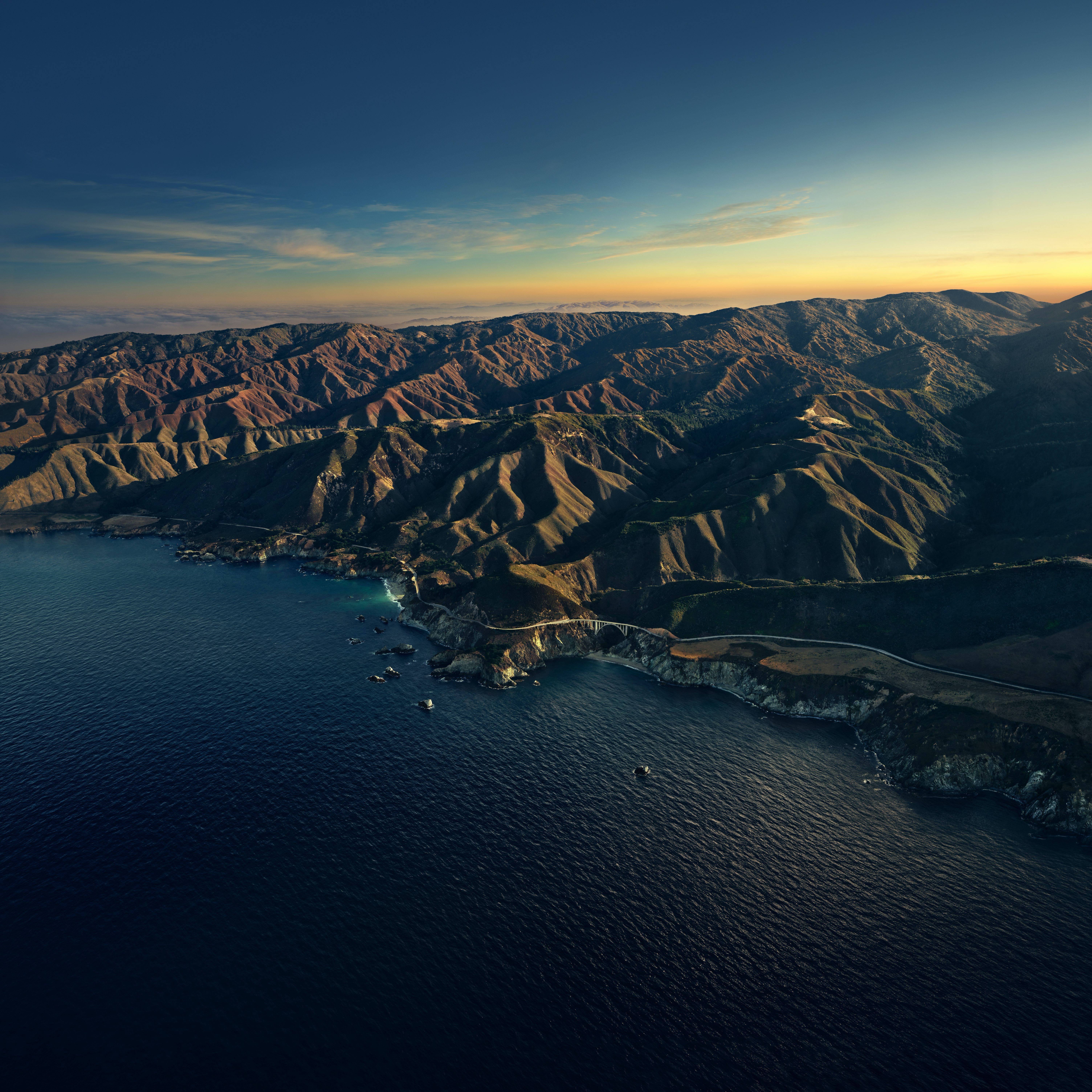 Big Sur, Stock, Berge, Goldene Stunde, Sonnenuntergang, Abend, macOS Big Sur, Kalifornien, 5K