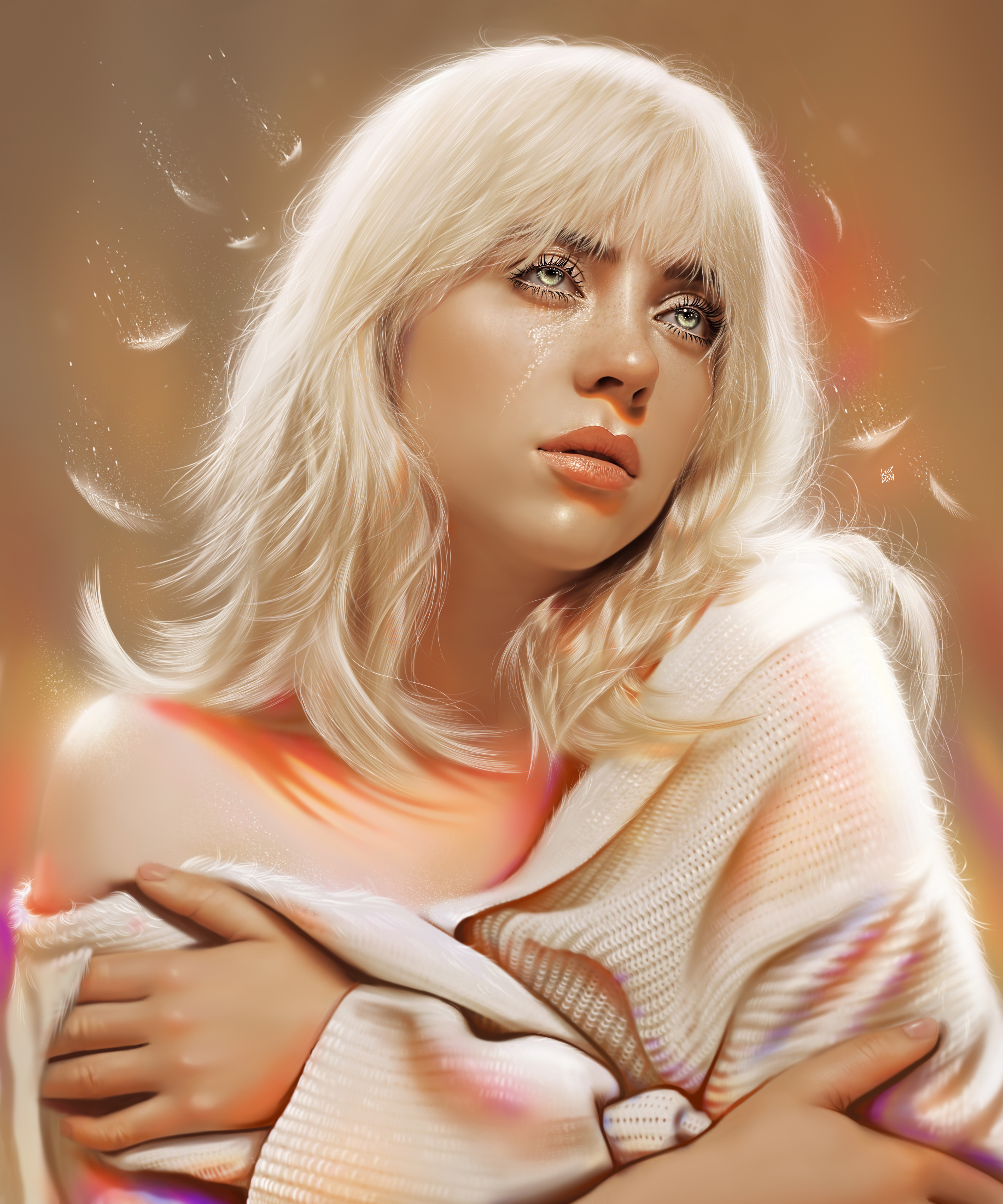 Billie Eilish, Artwork, Amerikanische Sängerin, Porträt, Mädchenhaft, Wunderschön