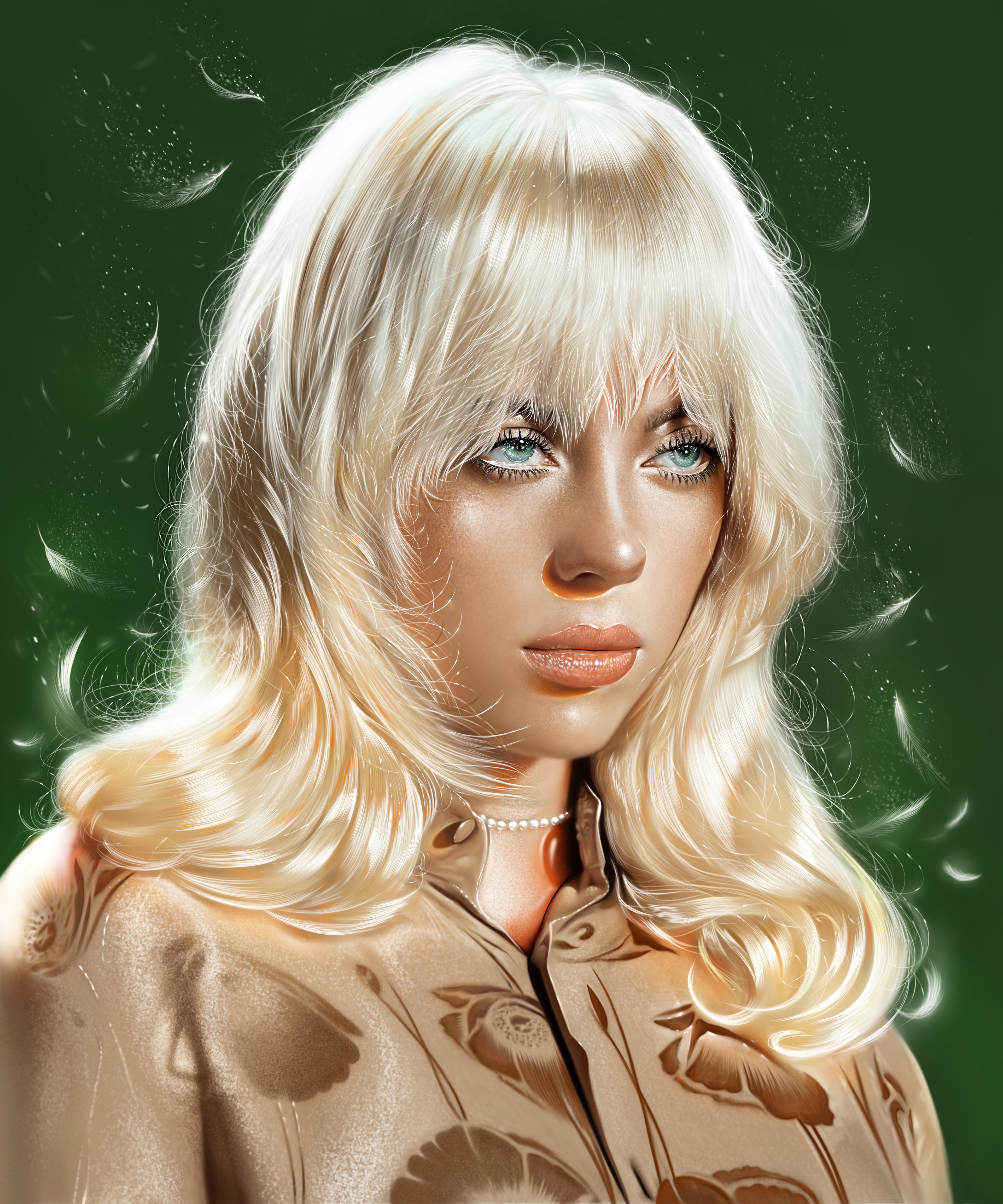 Billie Eilish, Digitale Kunst, Porträt, Amerikanische Sängerin, Mädchenhaft, Artwork