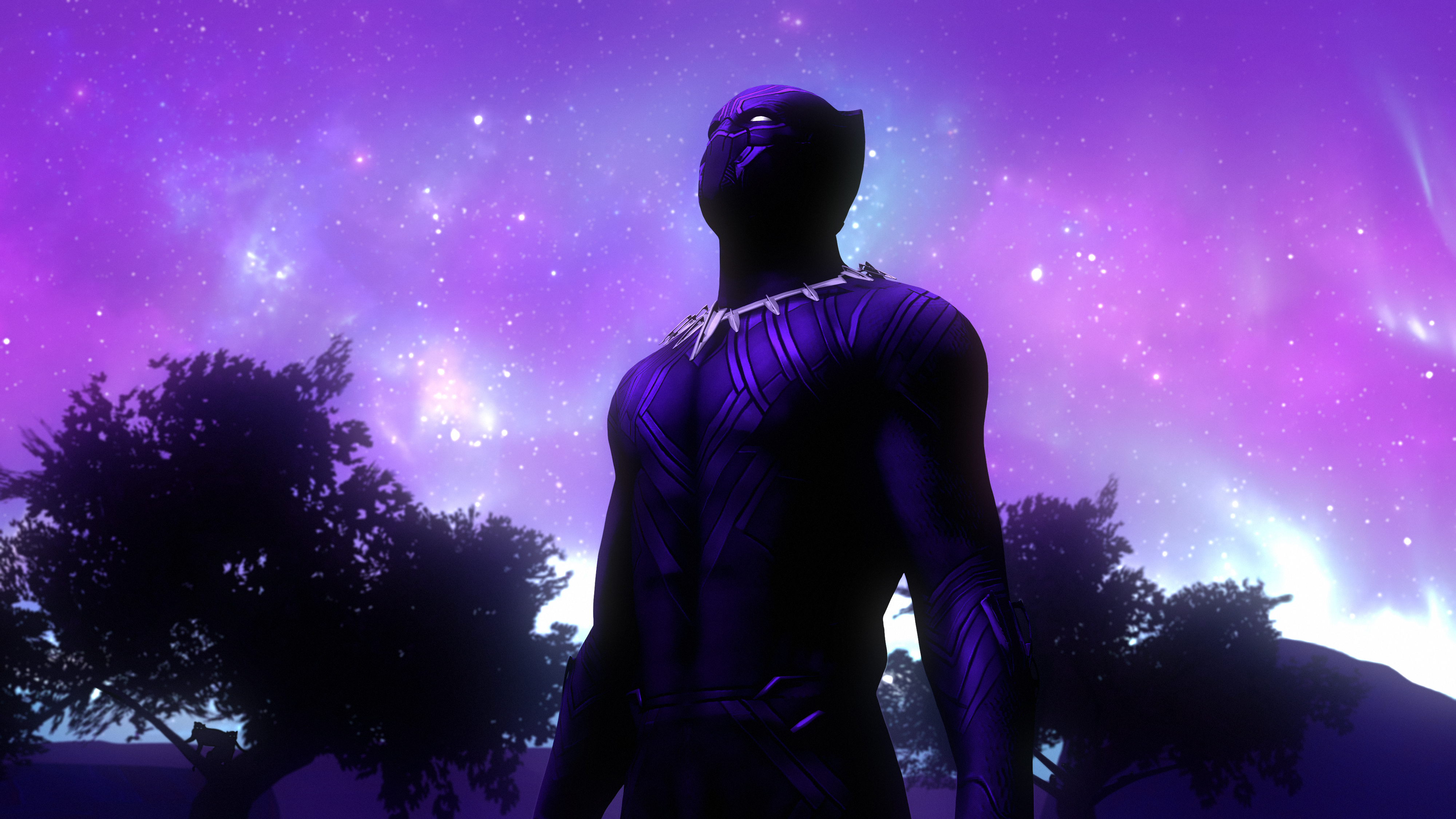 Black Panther, Superhelden, Marvel Comics, Lila Himmel, Weltraum, Sterne, Digitale Komposition