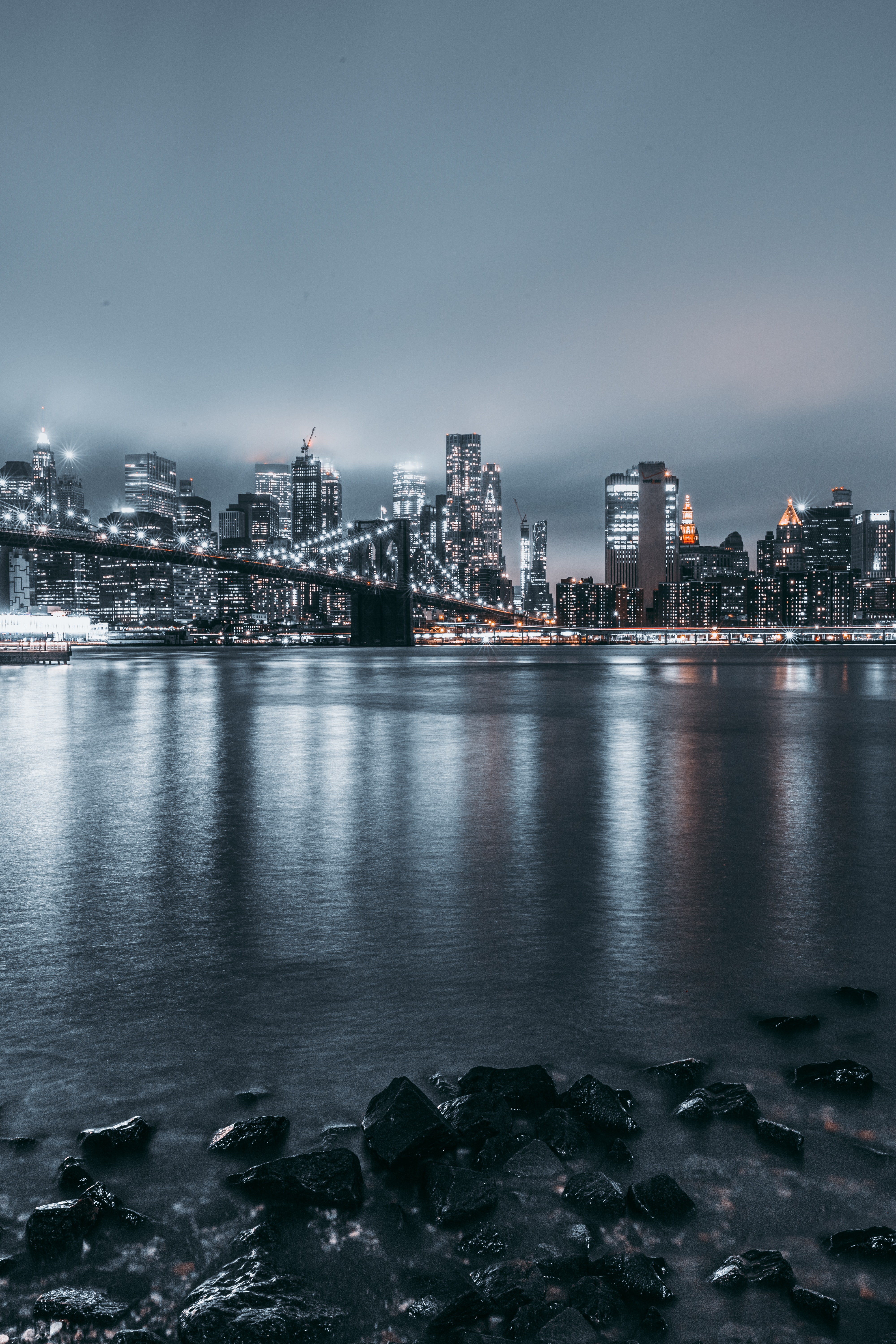 Brooklyn, Stadtlandschaft, Nacht, Stadtlichter, New York City, Spiegelungen, USA