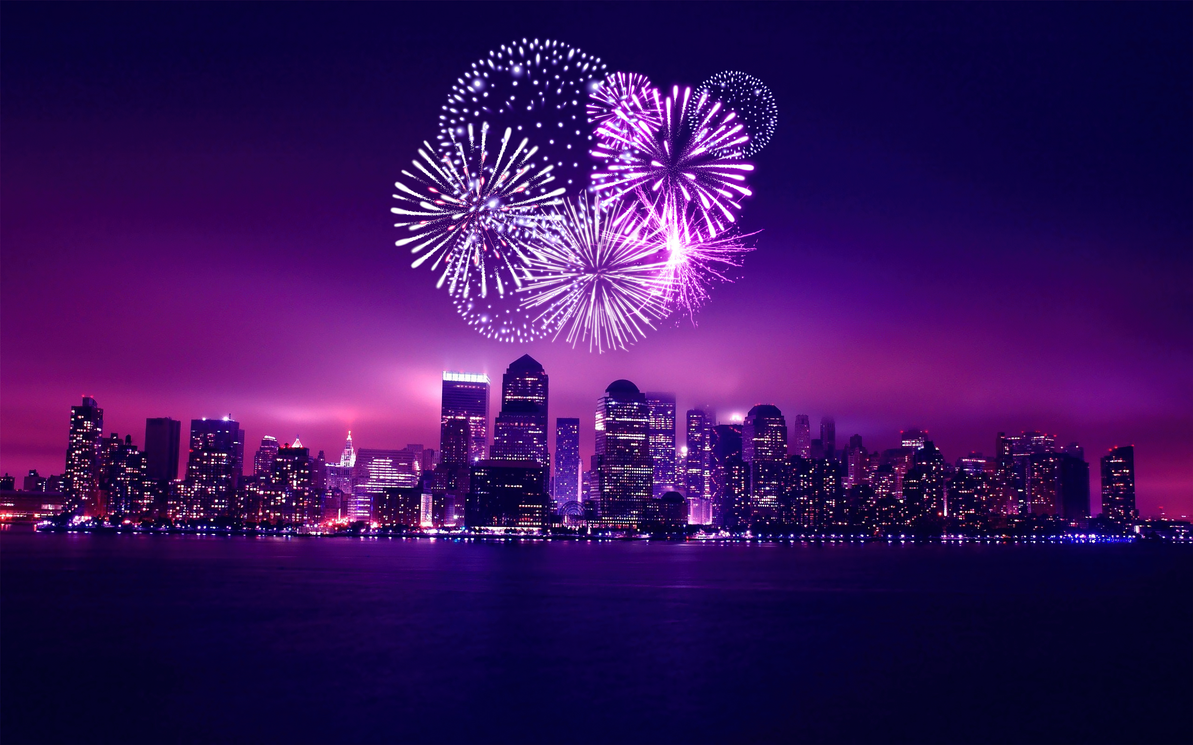 Chicago, Neujahrsfeier, Ästhetisch, Violett, Sonnenuntergang, Nacht, Stadtansicht, Silvester, Feuerwerk, Illinois, Violetter Farbverlauf
