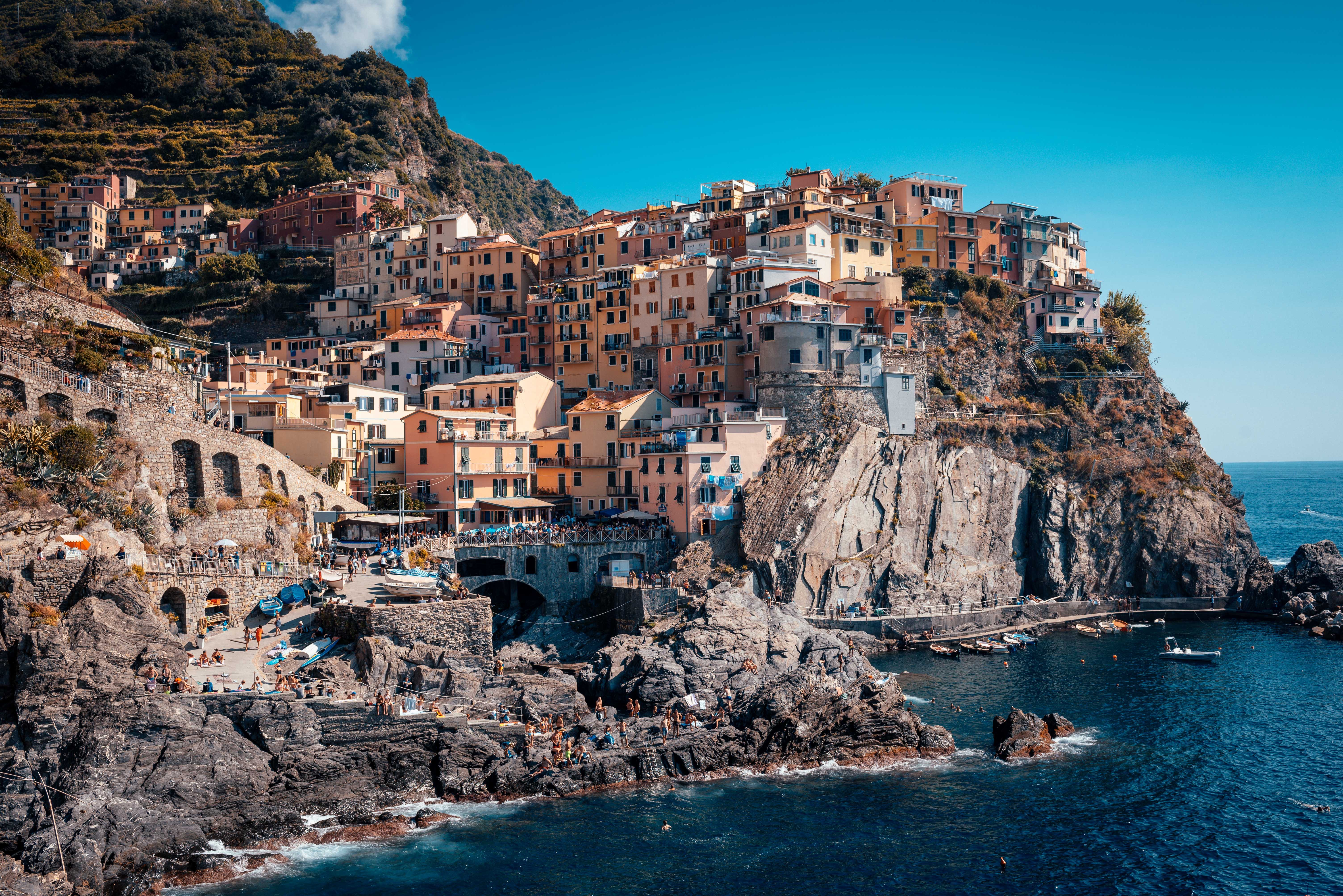 Cinque Terre, Küstenlinie, Gebäude, Stadt, Felsen, Hafen, Klippe, Italien, 5K