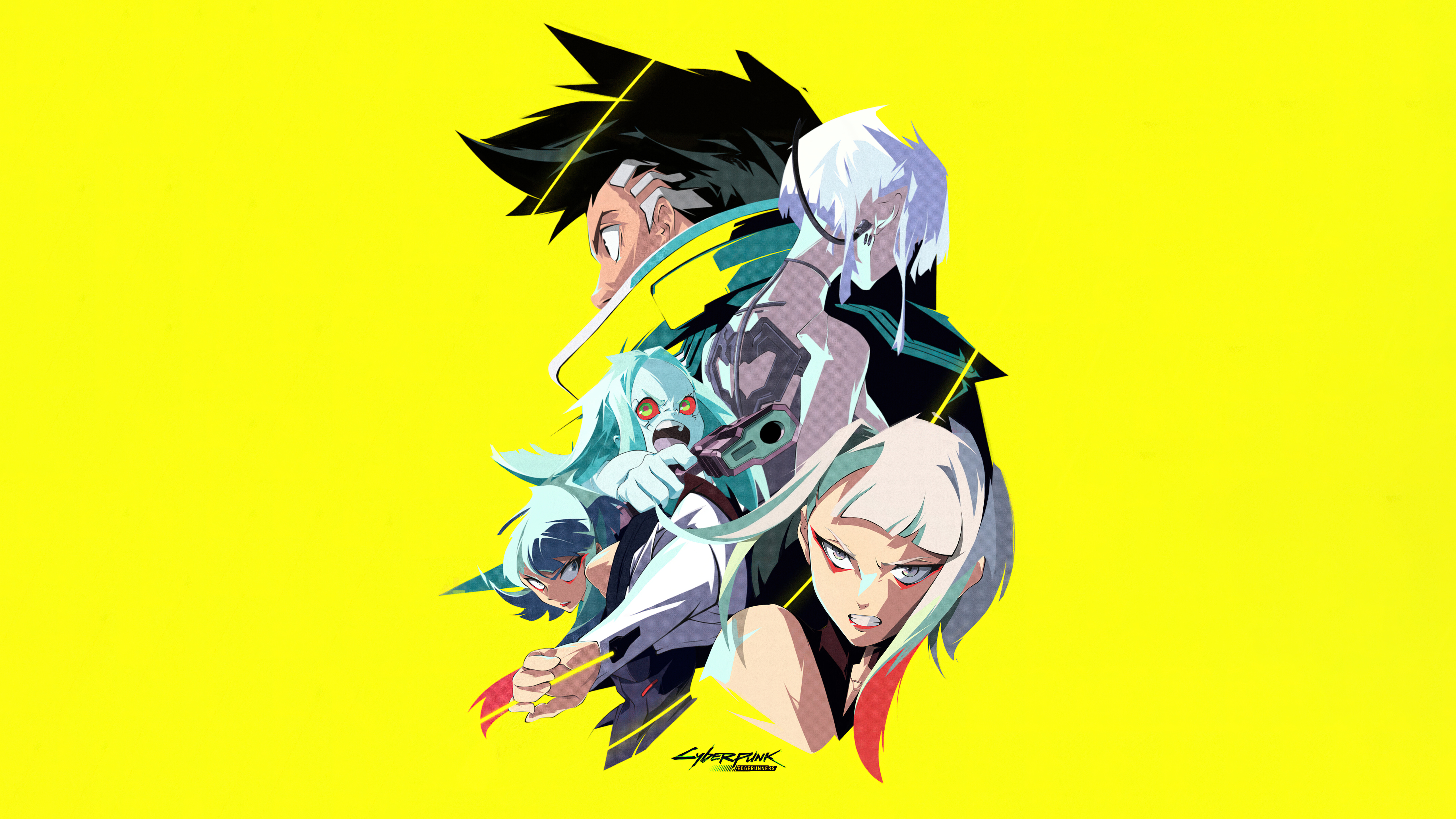 Cyberpunk: Edgerunners, 5K, gelber Hintergrund, David Martinez, Lucy, Netflix-Serie, Animationsserie