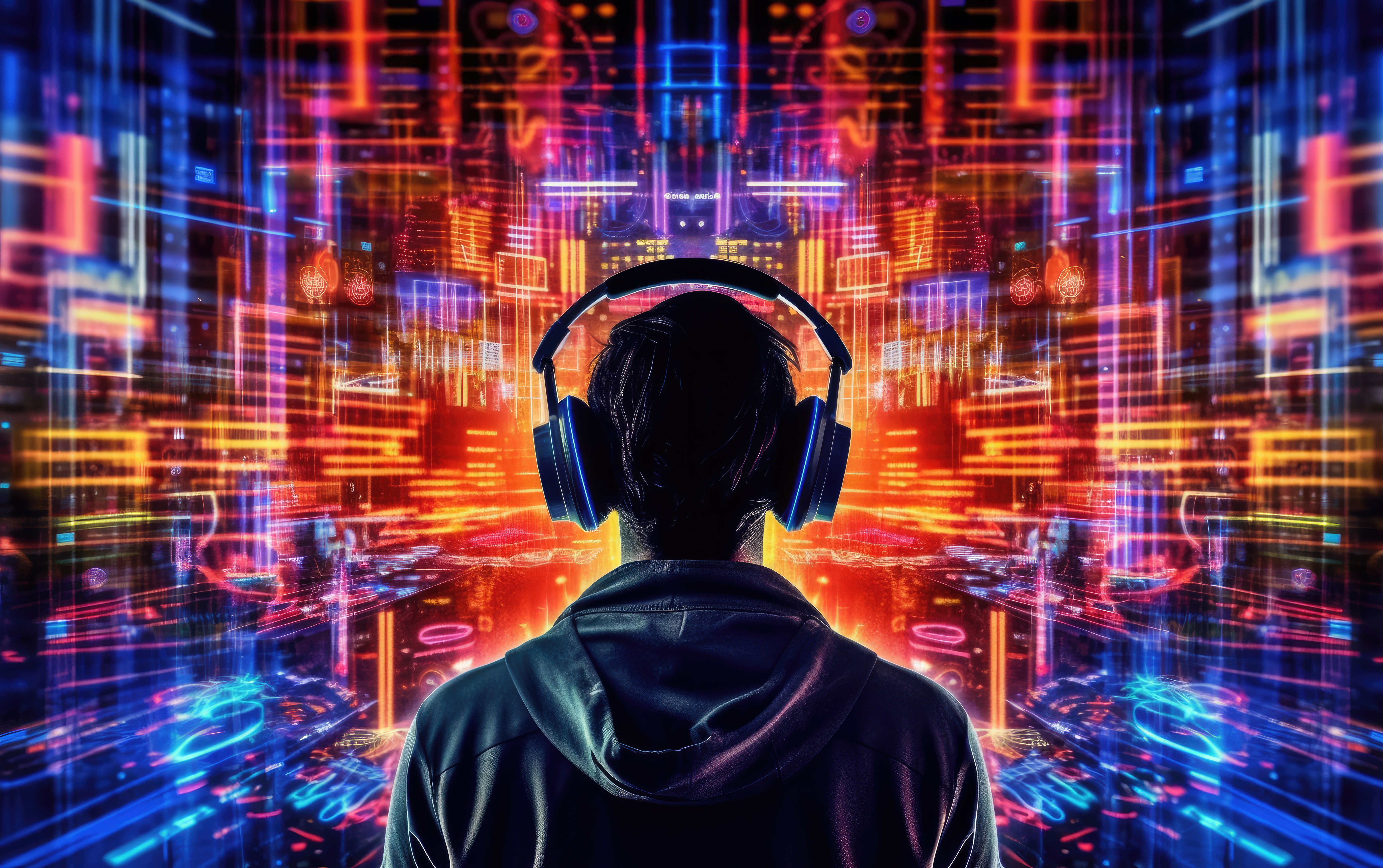 DJ, surreal, Mann, Digital Art, KI-Kunst, lebendig, 5K