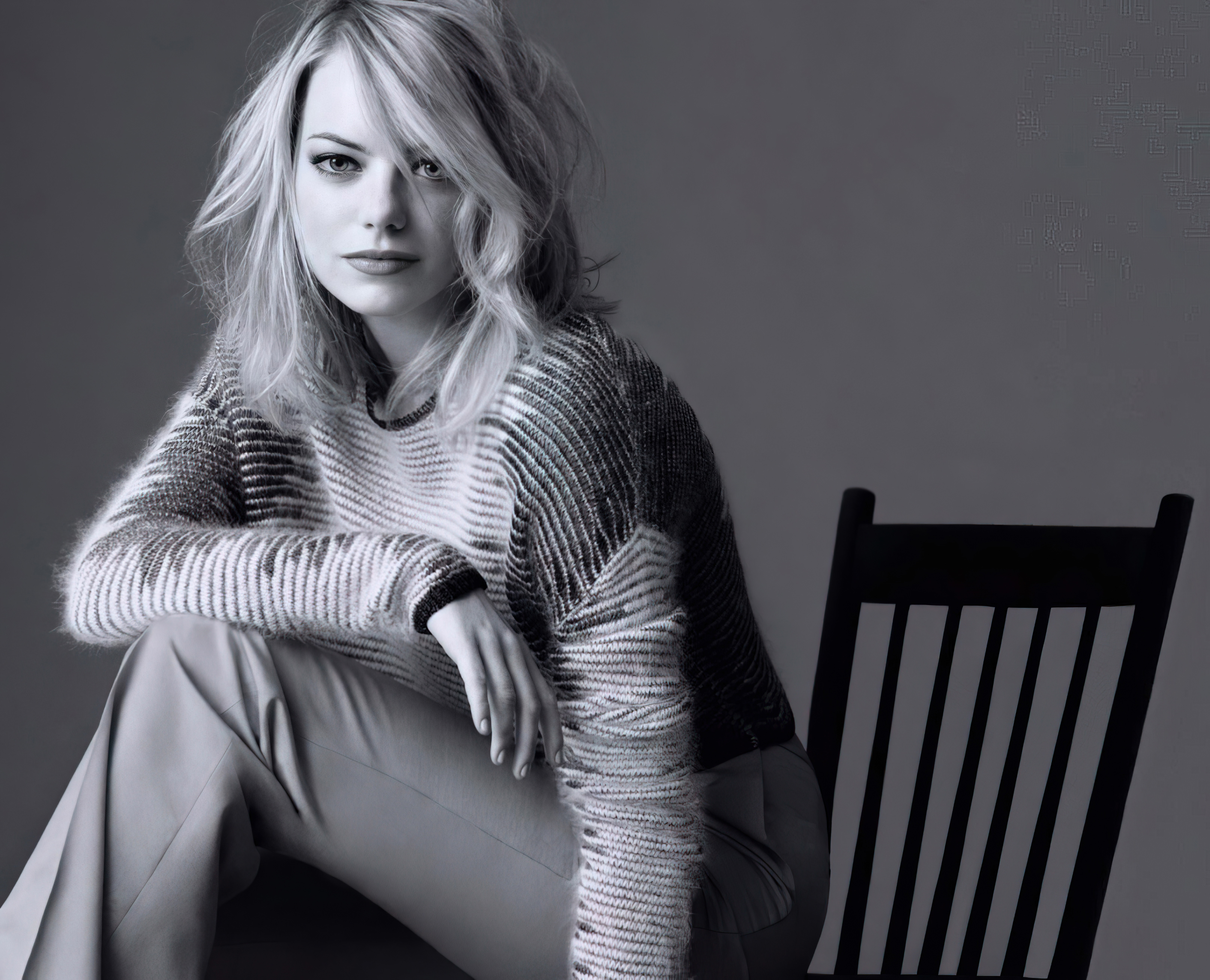Emma Stone, Monochrom, Amerikanische Schauspielerin, Schöne Schauspielerin, 5K, Schwarz-Weiß