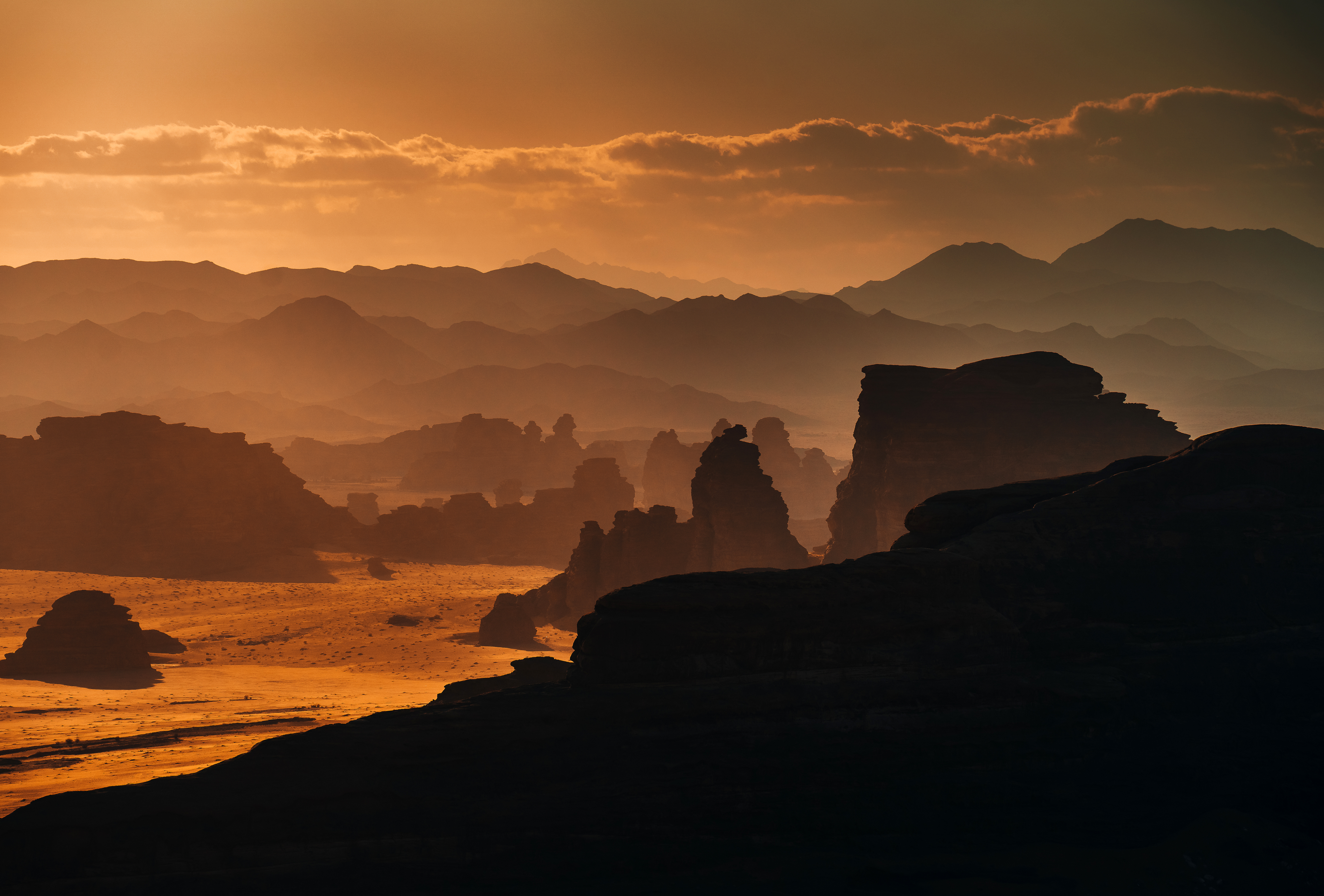 Felsformationen, Hisma-Wüste, NEOM, Saudi-Arabien, 5K, 8K, Sonnenuntergang