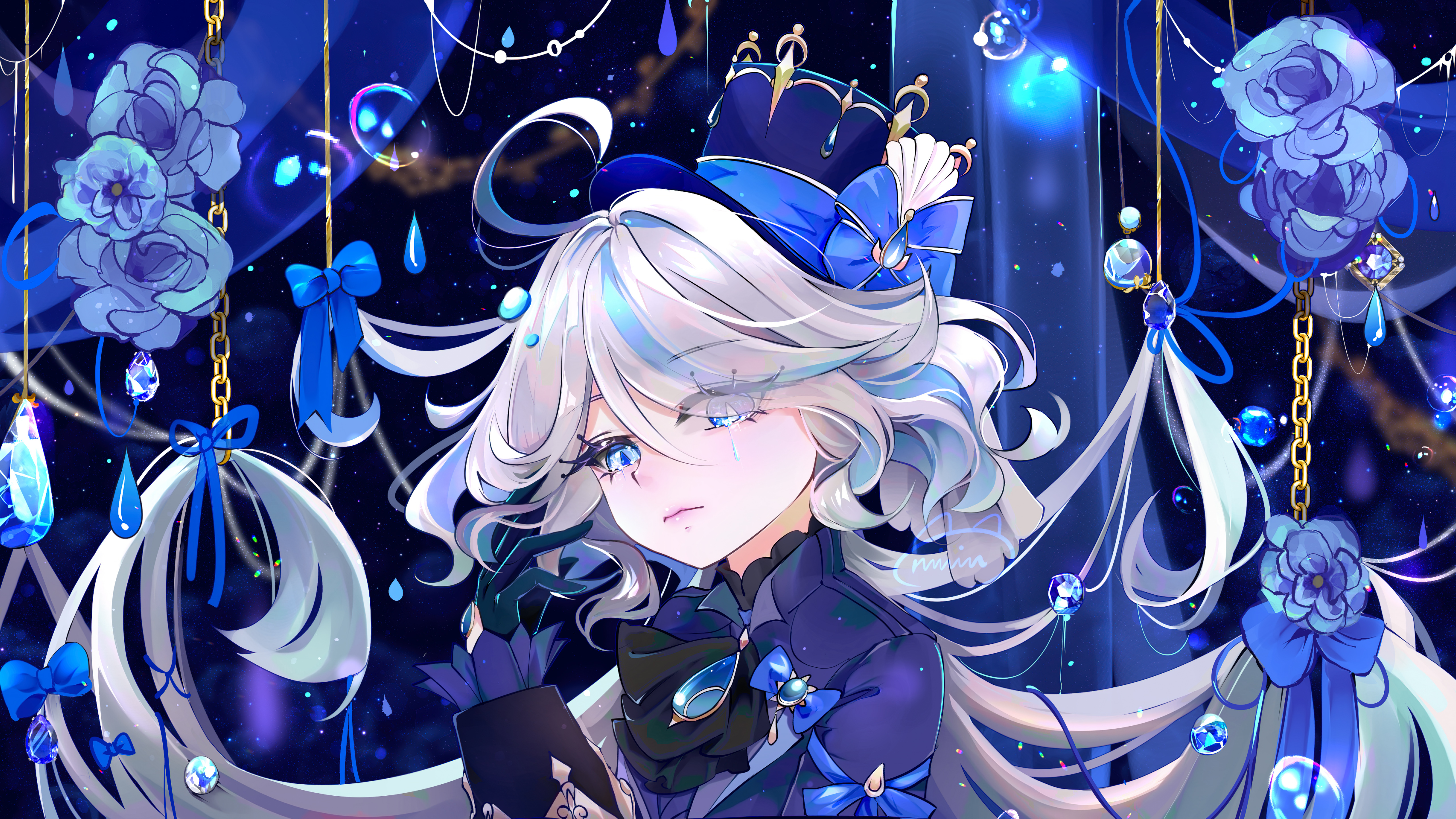 Furina, Blaue Ästhetik, Anime-Mädchen, Genshin Impact, 5K