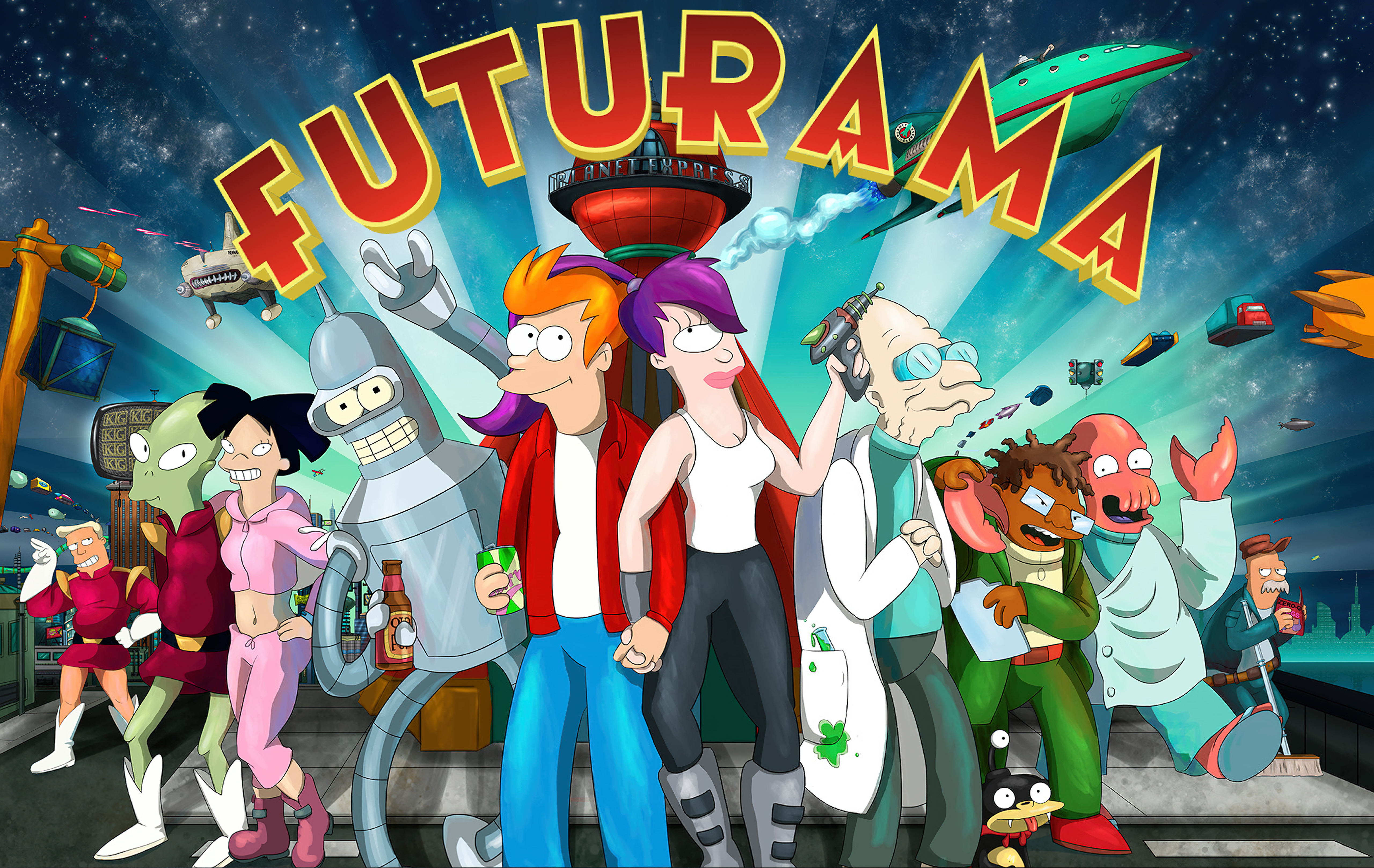 Futurama, Fernsehserie, Key Art, 5K, Phillip J Fry, Bender (Futurama)
