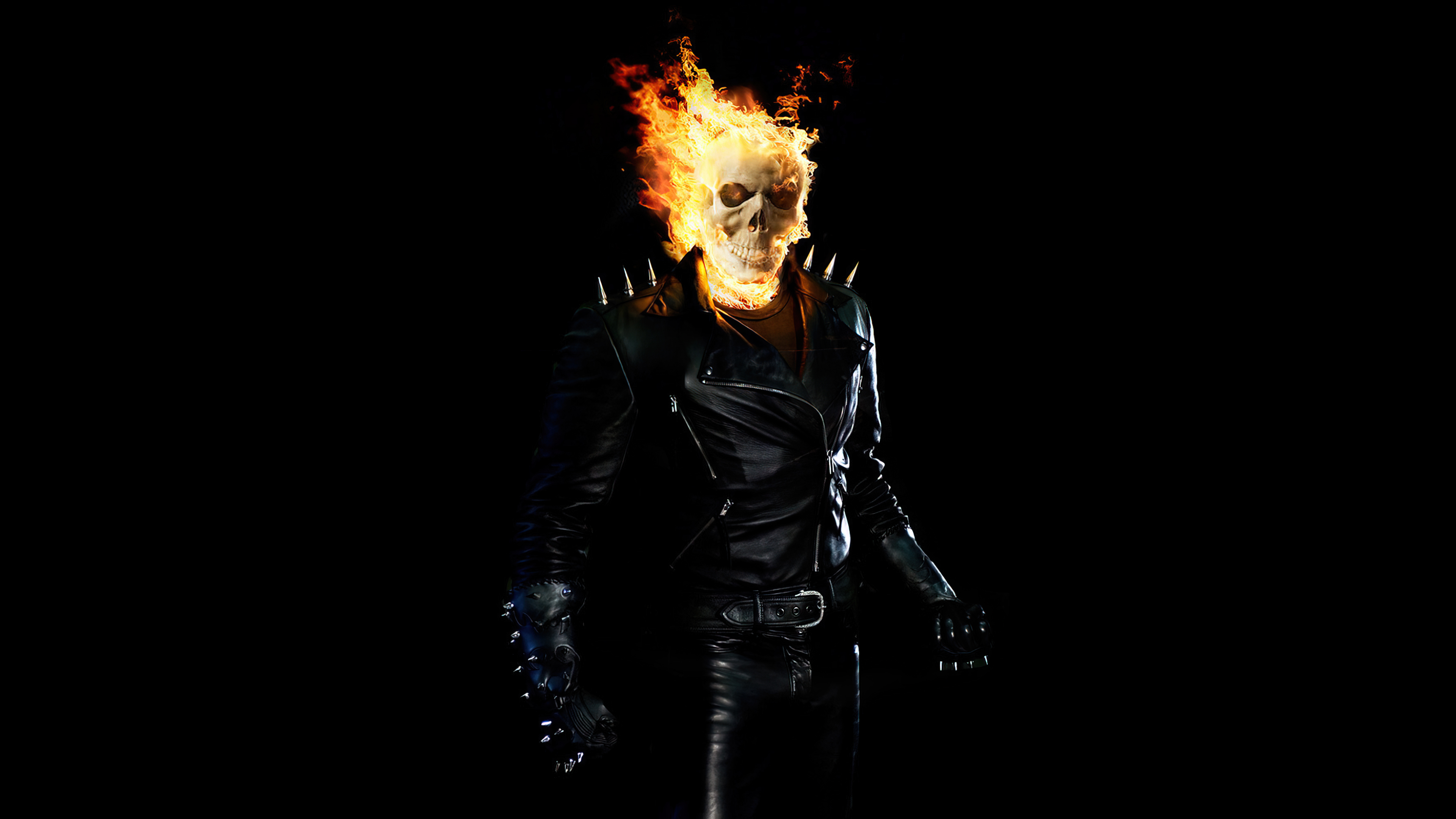 Ghost Rider, Schwarzer Hintergrund, Marvel-Superhelden, AMOLED, Totenkopf, Feuer