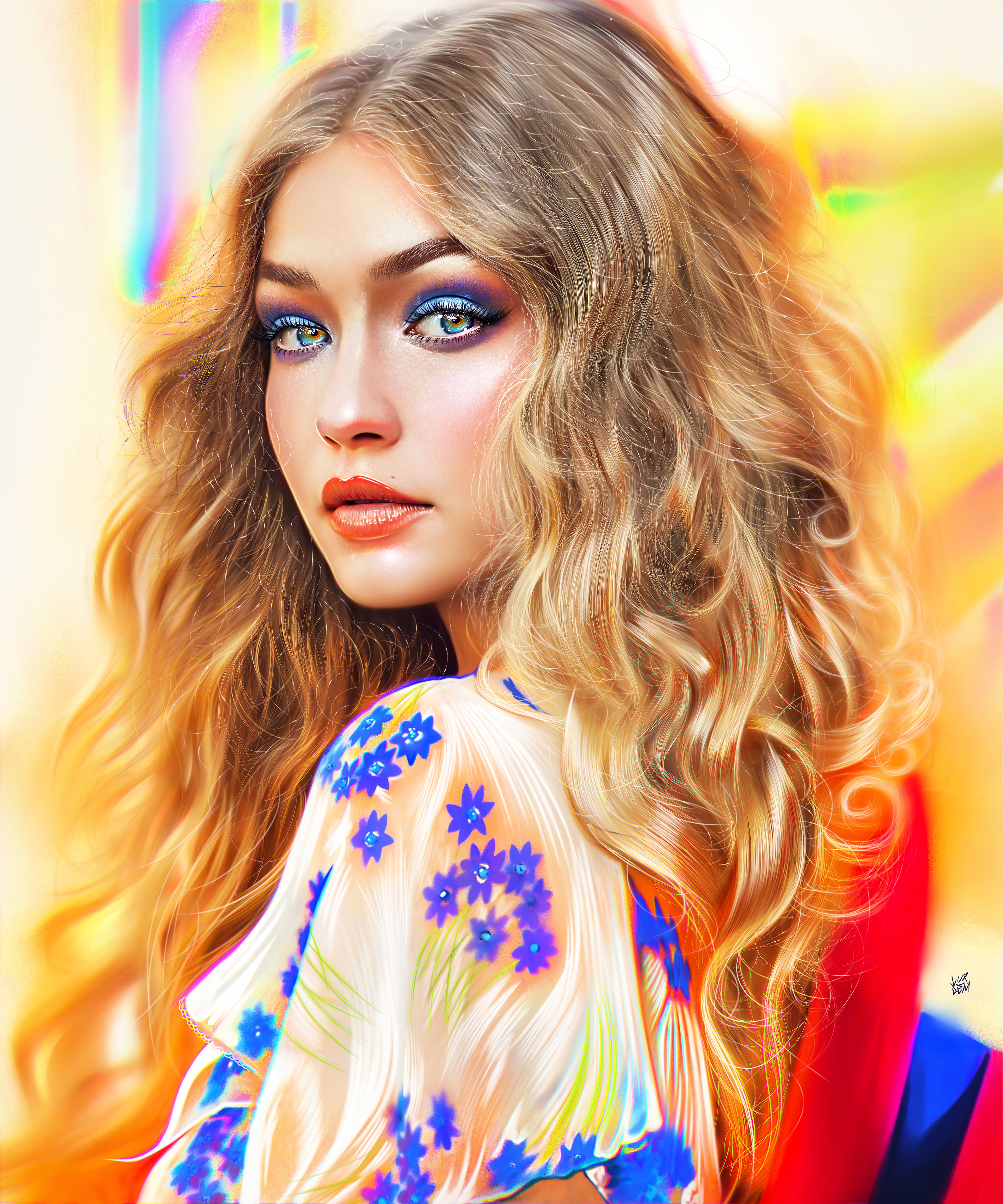 Gigi Hadid, Artwork, Amerikanisches Model, Porträt, Farbe