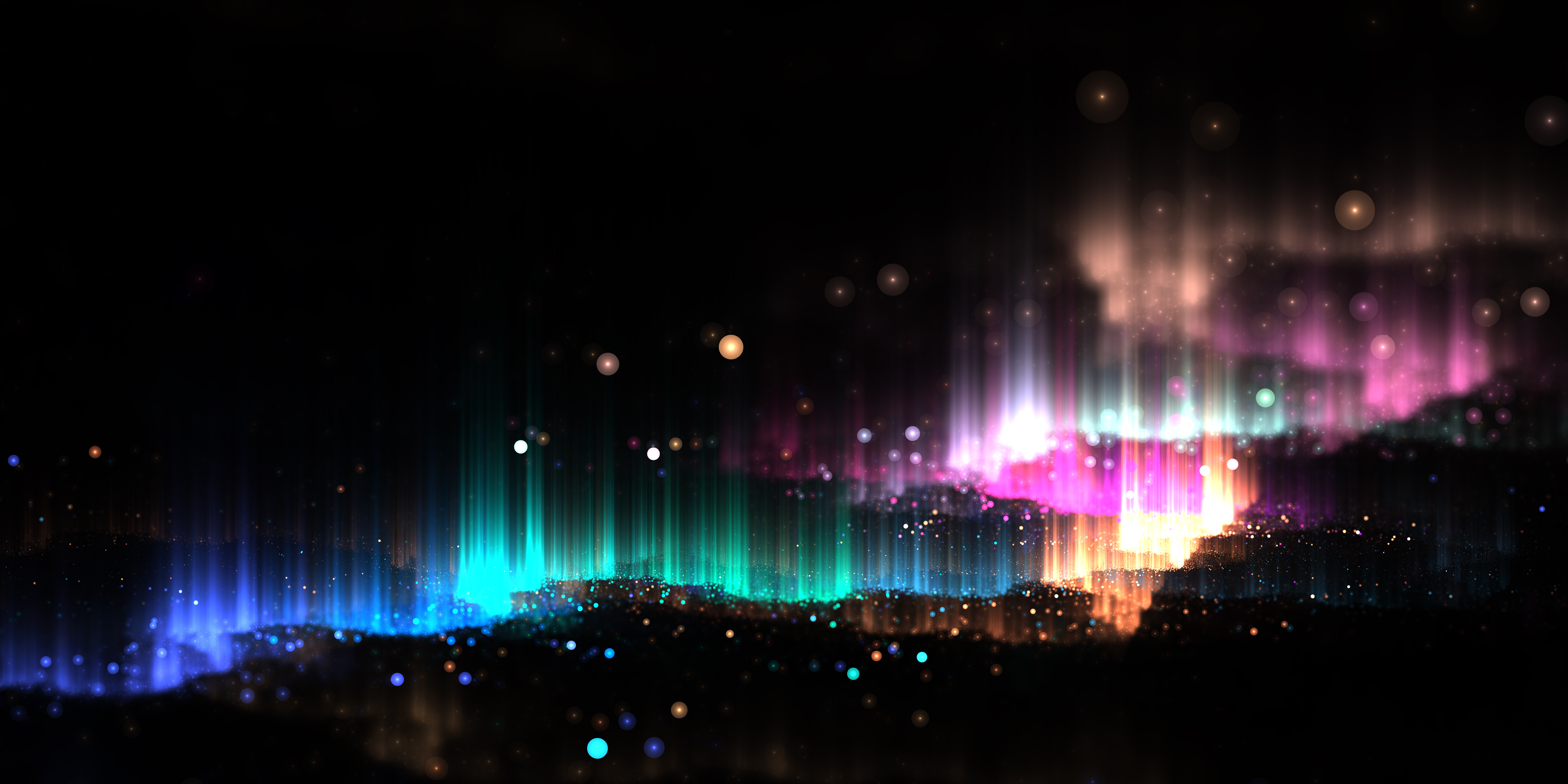 Glitzer, leuchtend, farbenfroh, Lichter, dunkel, schwarzer Hintergrund, 5K