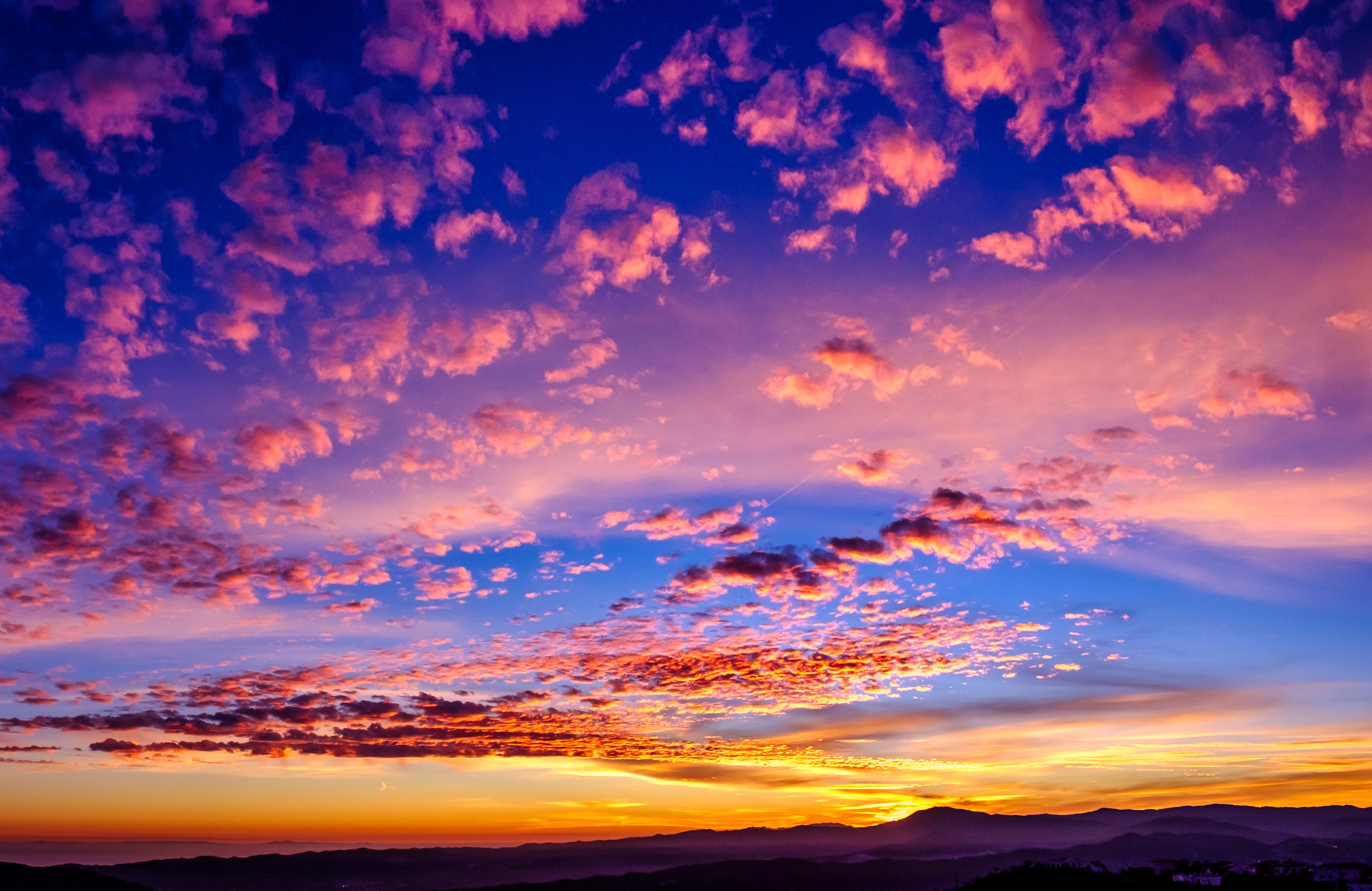 Goldene Stunde, 5K, Sonnenuntergang, Wolken, Landschaft