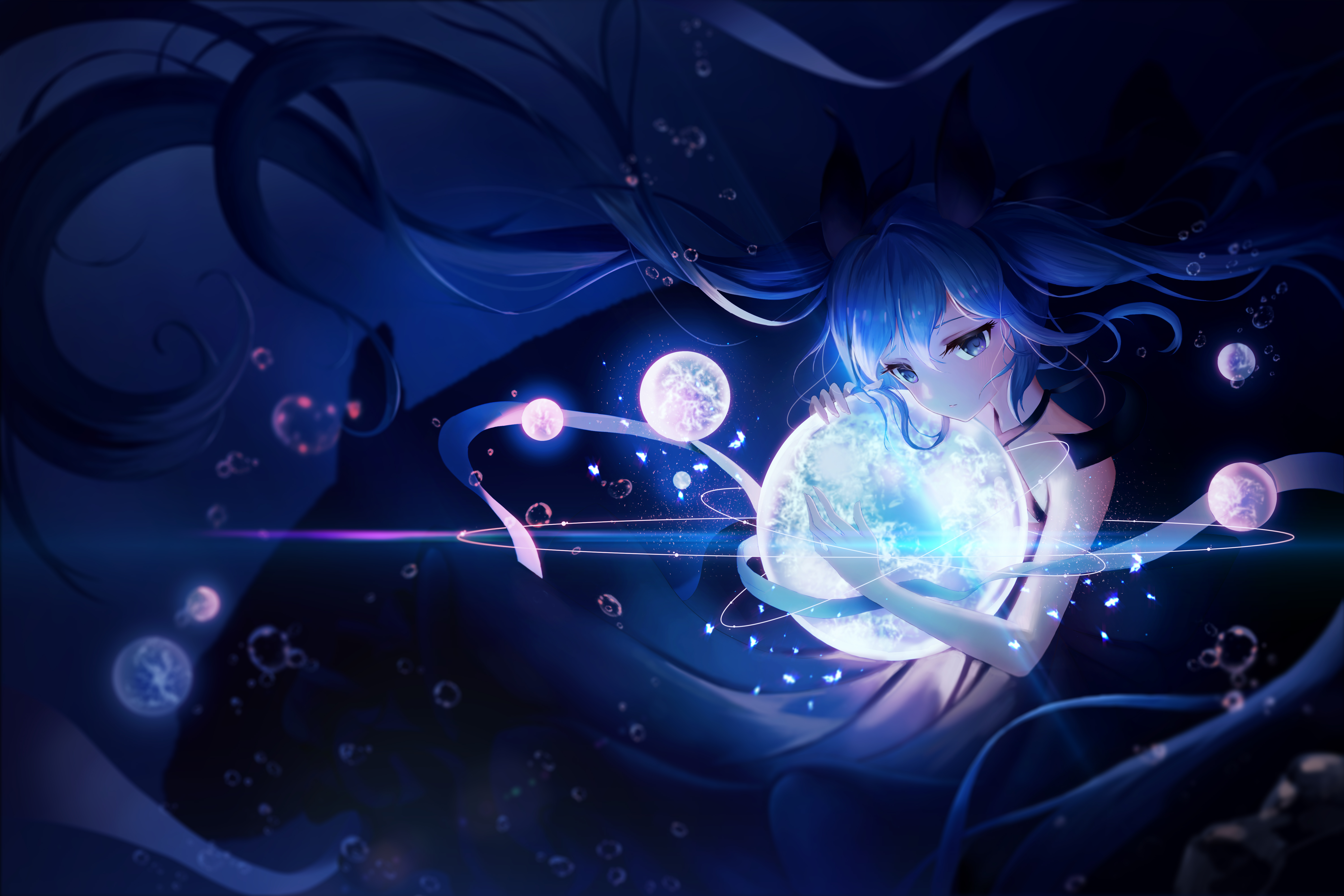 Hatsune Miku, 5K, Anime-Mädchen, Traum, Kosmos, Universum, Magie