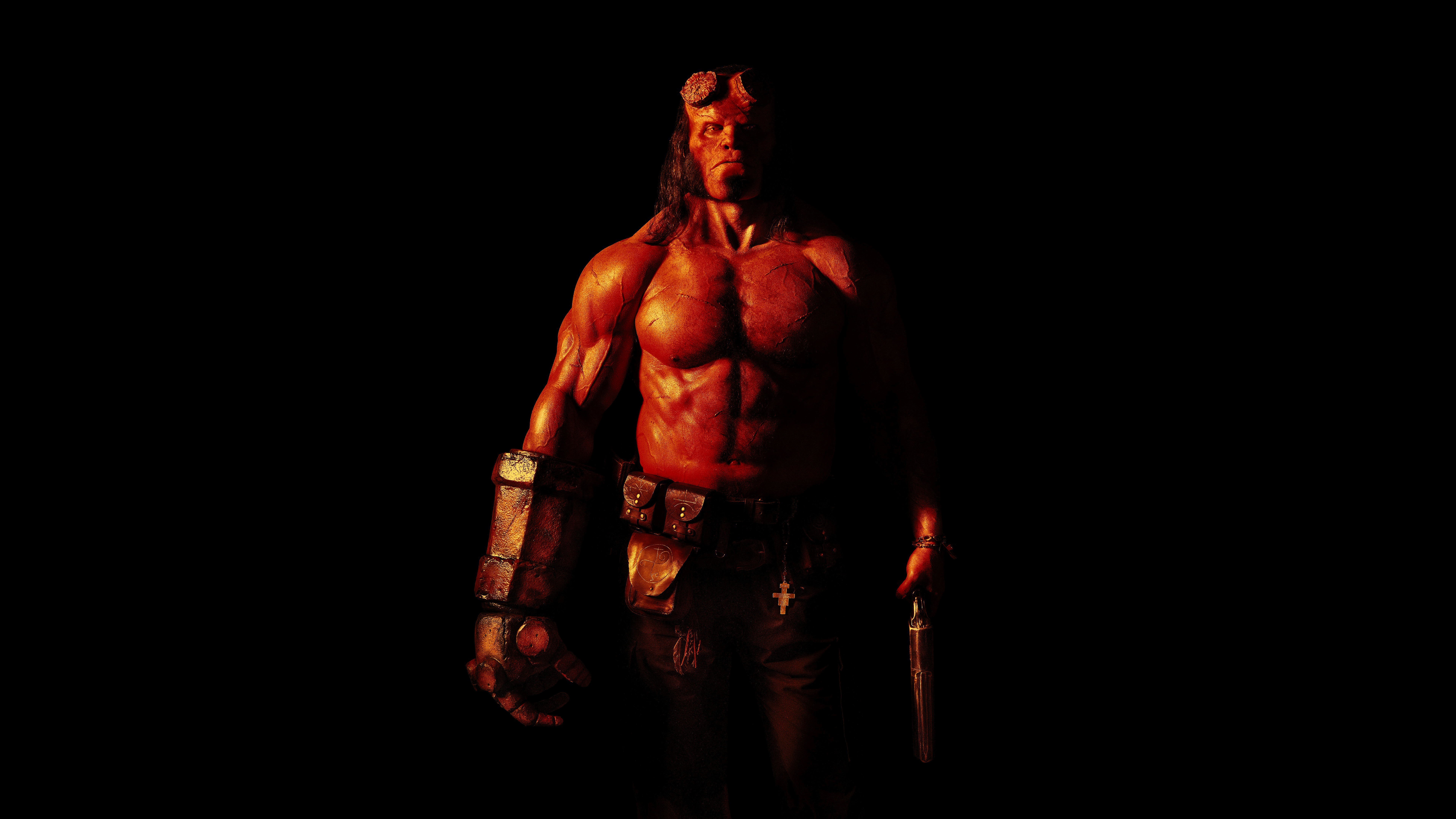 Hellboy, Schwarzer Hintergrund, 8K, 5K, AMOLED, Superheld