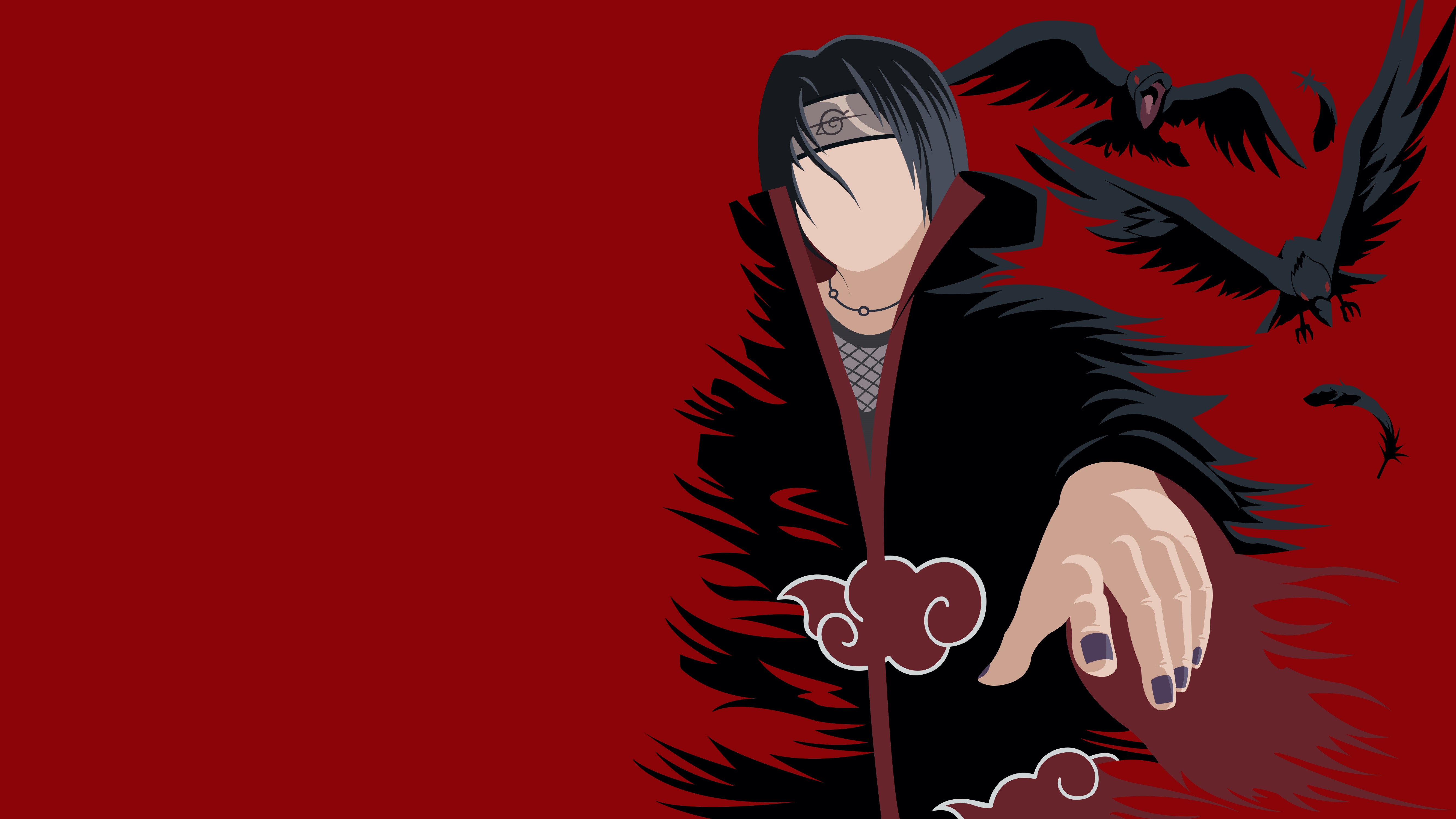 Itachi Uchiha, 5K, Naruto, Minimalistische Kunst, Roter Hintergrund, Gesichtslos
