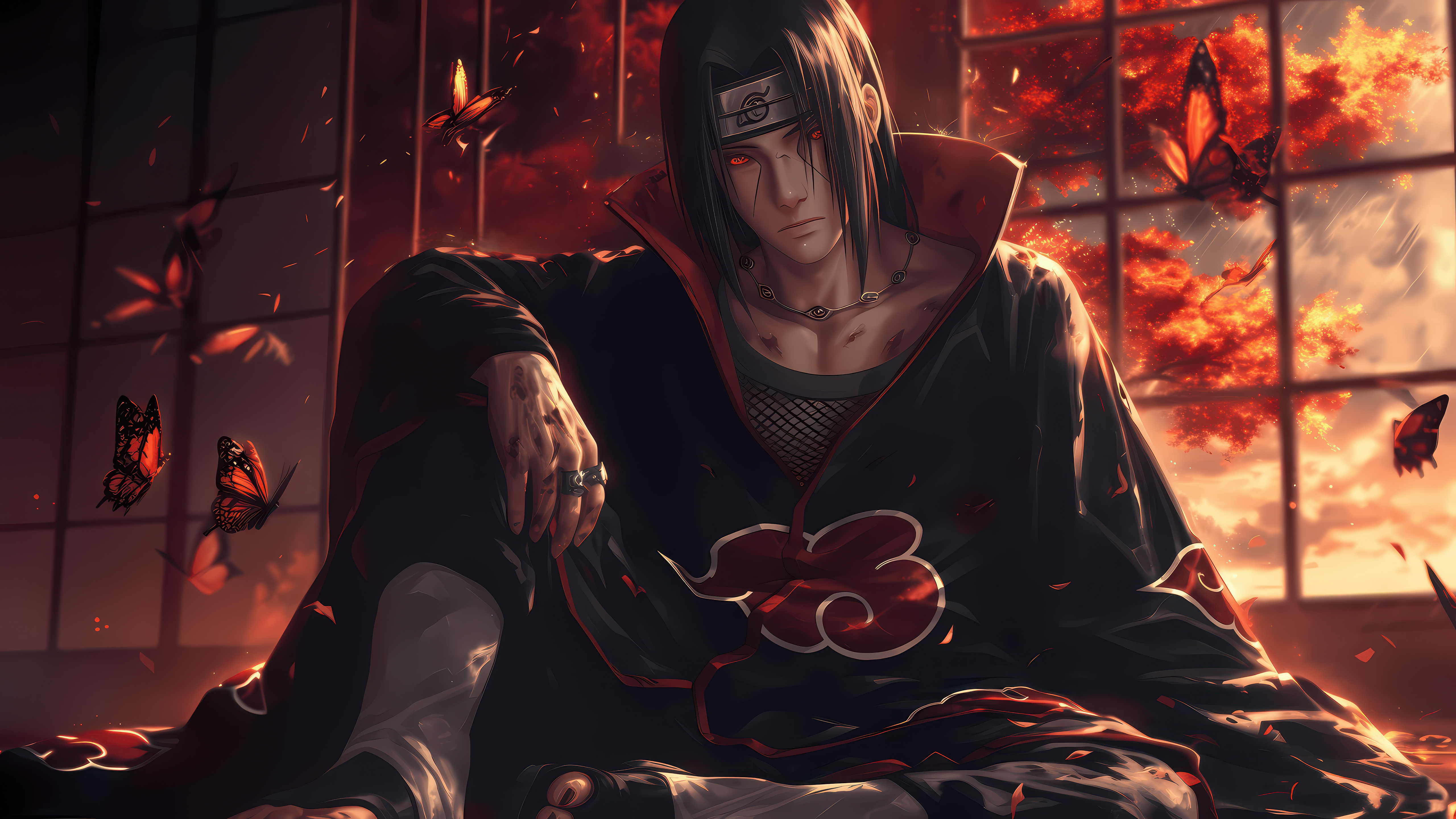 Itachi Uchiha, Rot, Sharingan, Naruto, 5K
