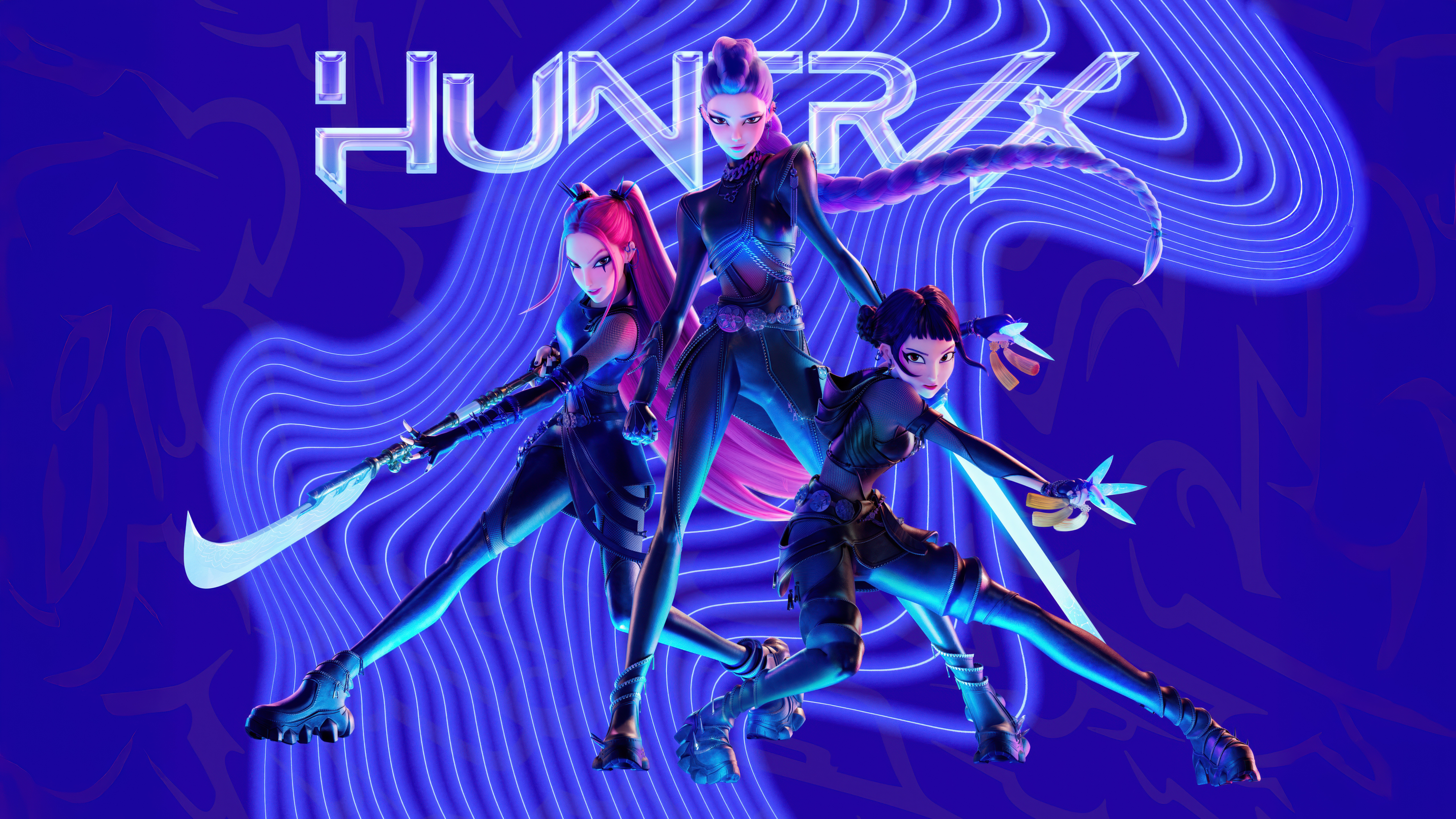 KPop Demon Hunters, Blaue Ästhetik, 5K, Mira (Huntrix), Rumi (Huntrix), Zoey (Huntrix)