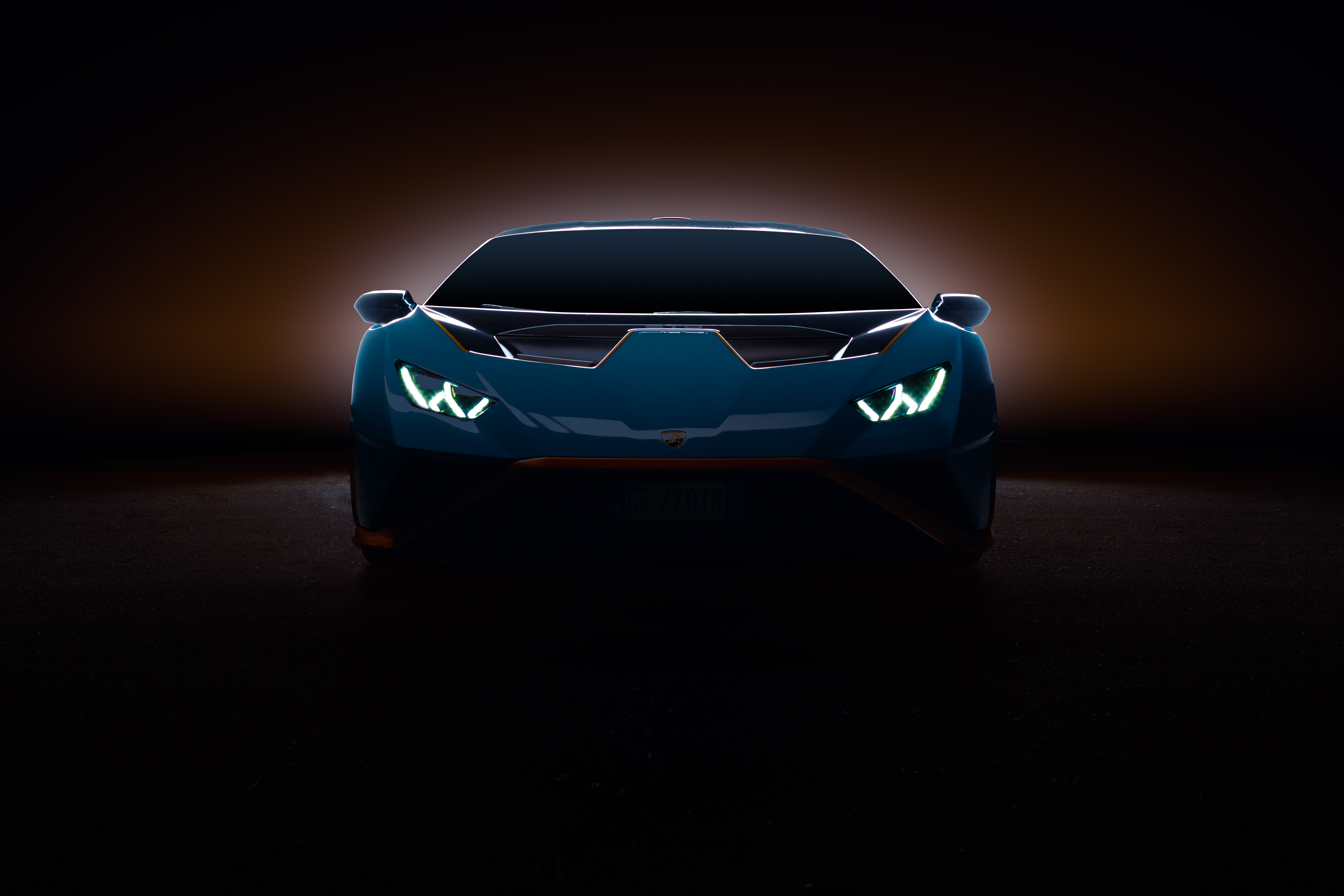 Lamborghini Huracán STO, Ästhetik, CGI, 5K, Dunkler Hintergrund