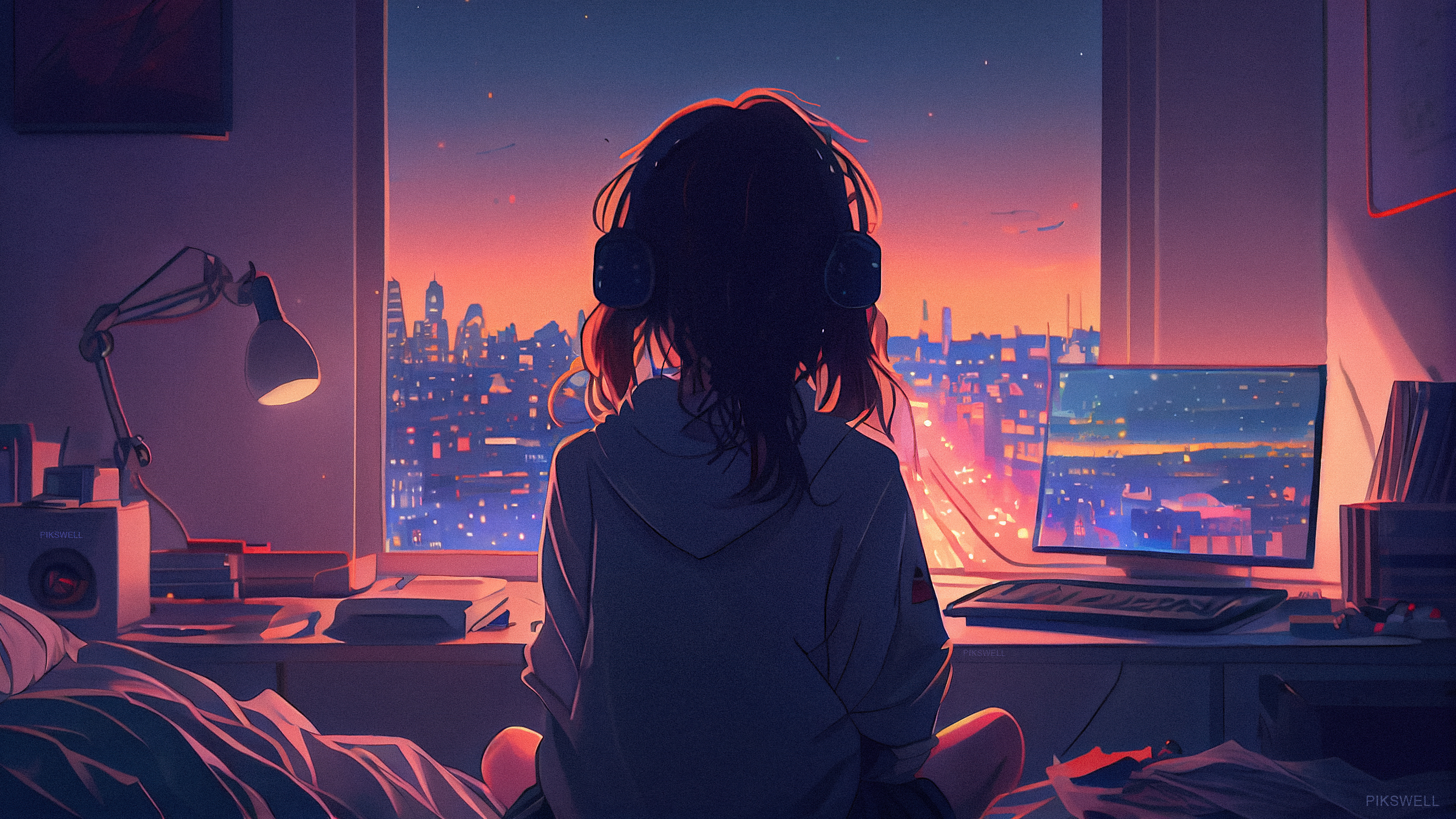 Lofi Girl, Musik hören, Fenster, 5K