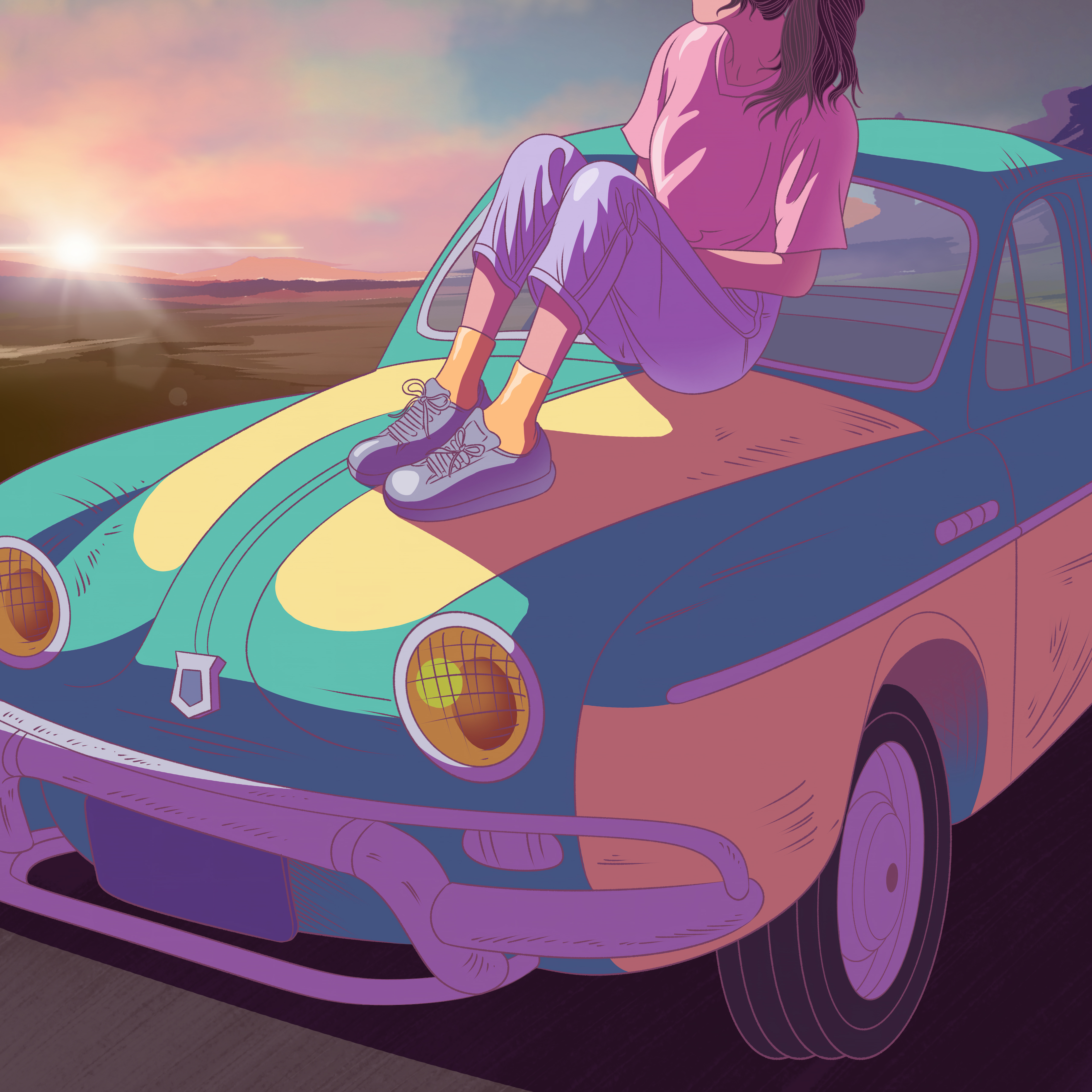 Lofi girl, Sonnenuntergang, 5K, Gemütlich, Ästhetisch