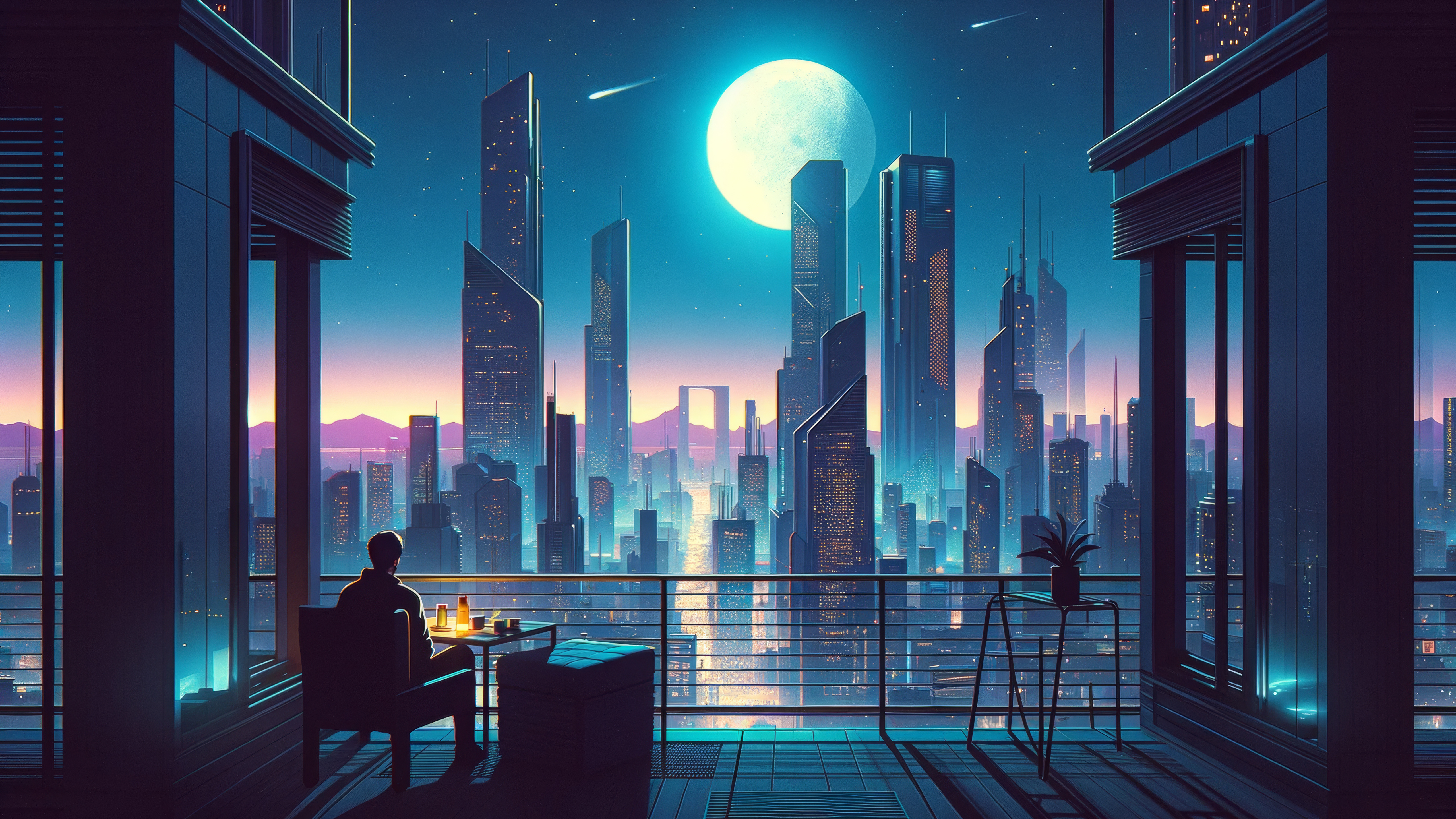 Lofi, Nachtstadt, Großstadt, Urban, Entspannend, Mondlicht, 5K