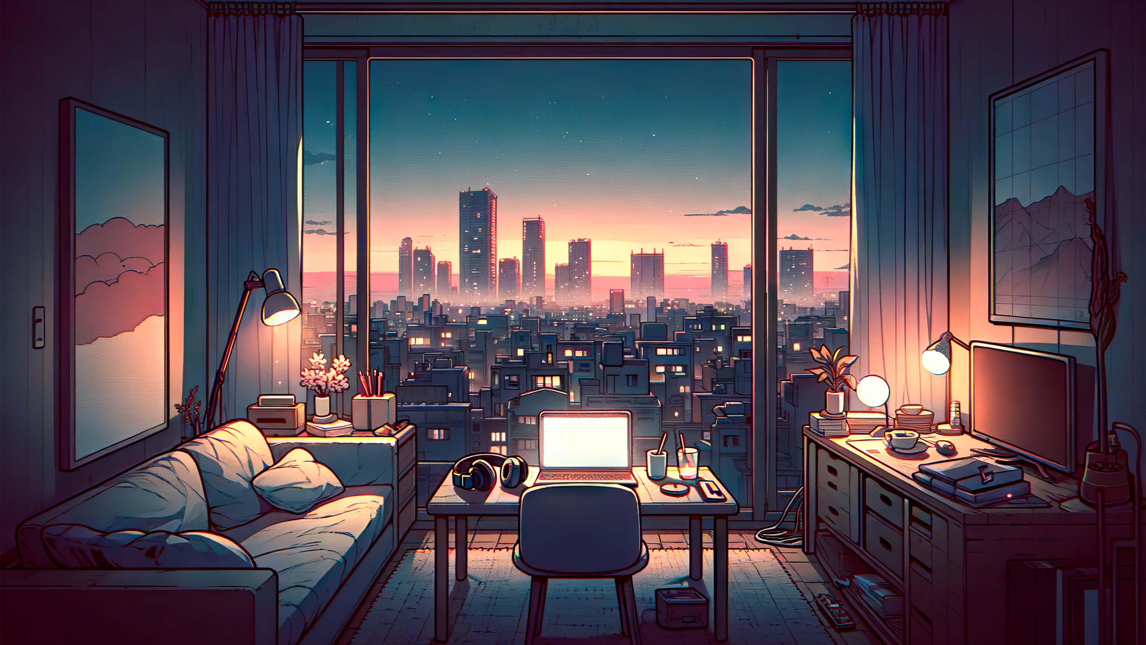 Lofi, Zimmer, Stadtansicht, Urban