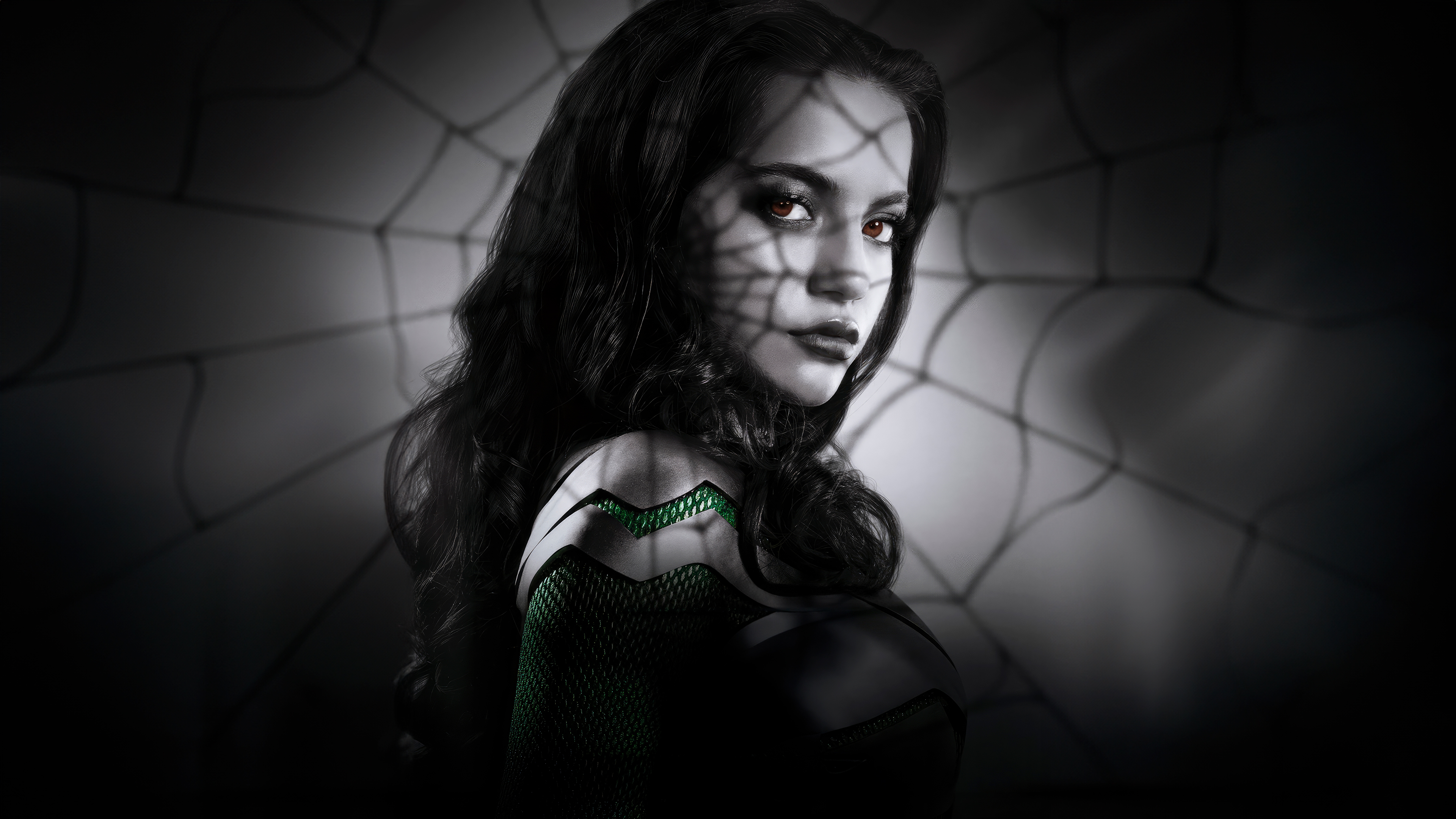 Madame Web, Isabela Merced, Anya Corazon, dunkler Hintergrund, 2024 Filme
