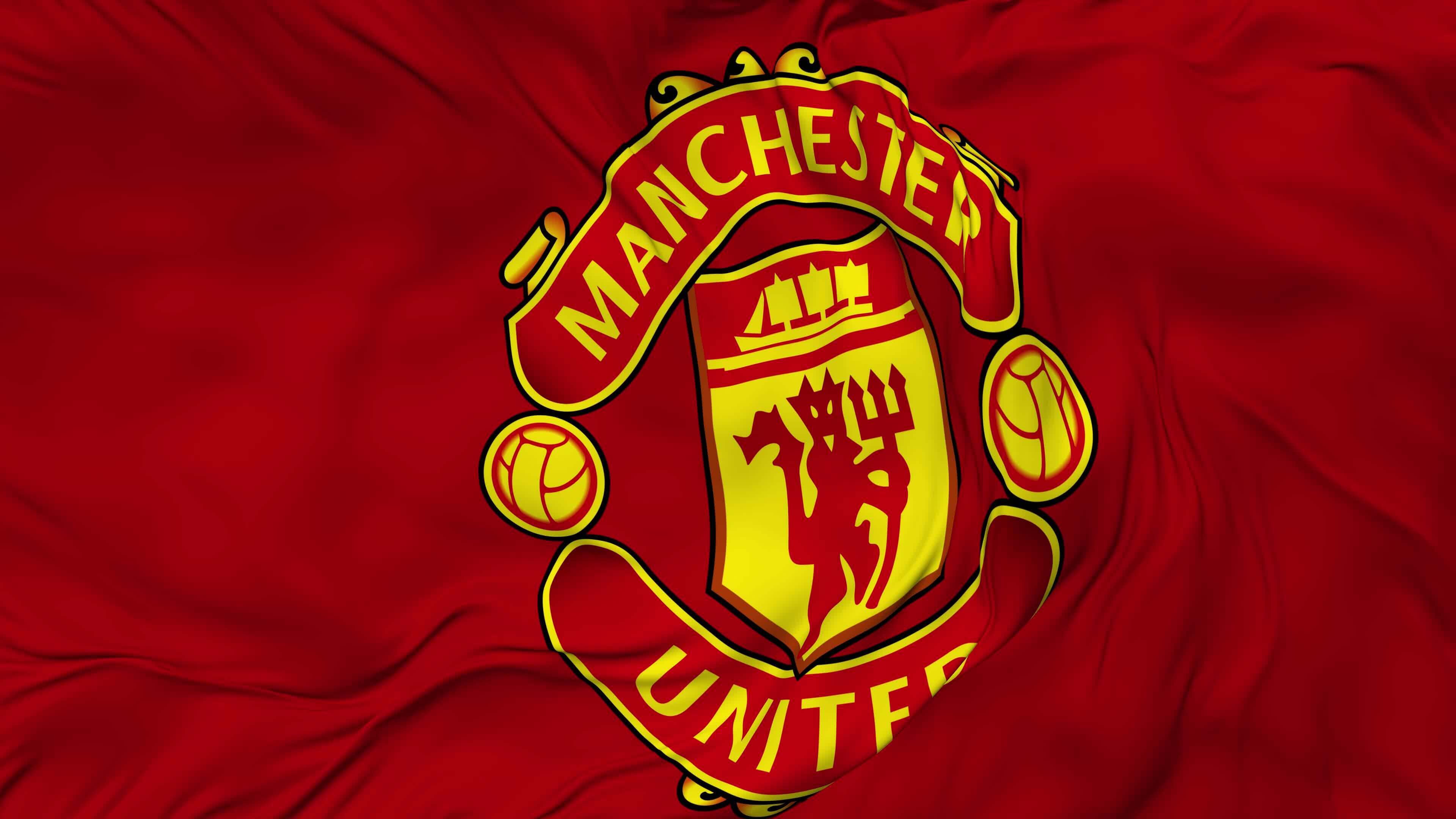 Manchester United, Flagge, Fußballverein, Roter Hintergrund, Logo