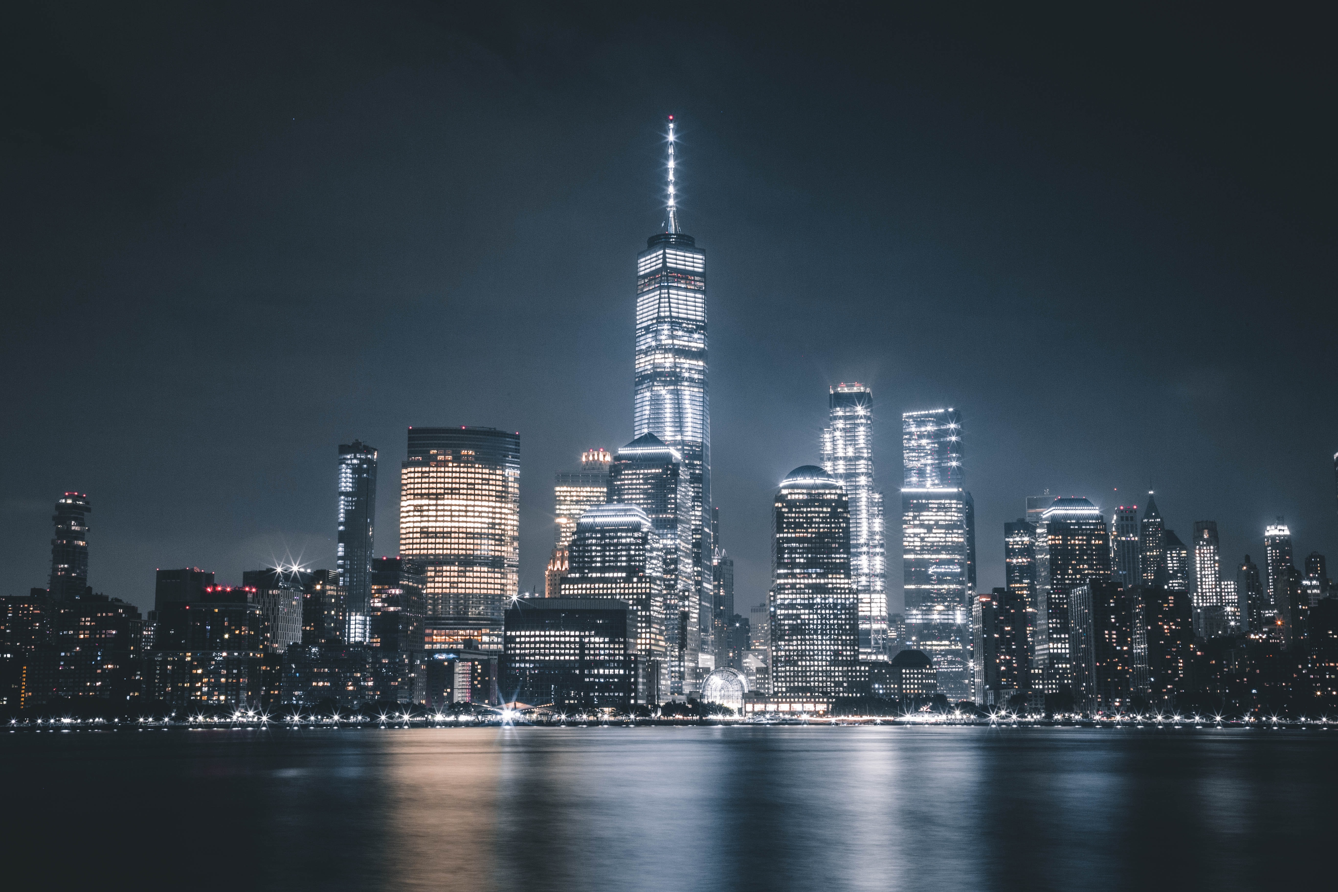 Manhattan, One World Trade Center, Freedom Tower, New York City, Nacht, Stadtansicht, Stadtlichter, 5K