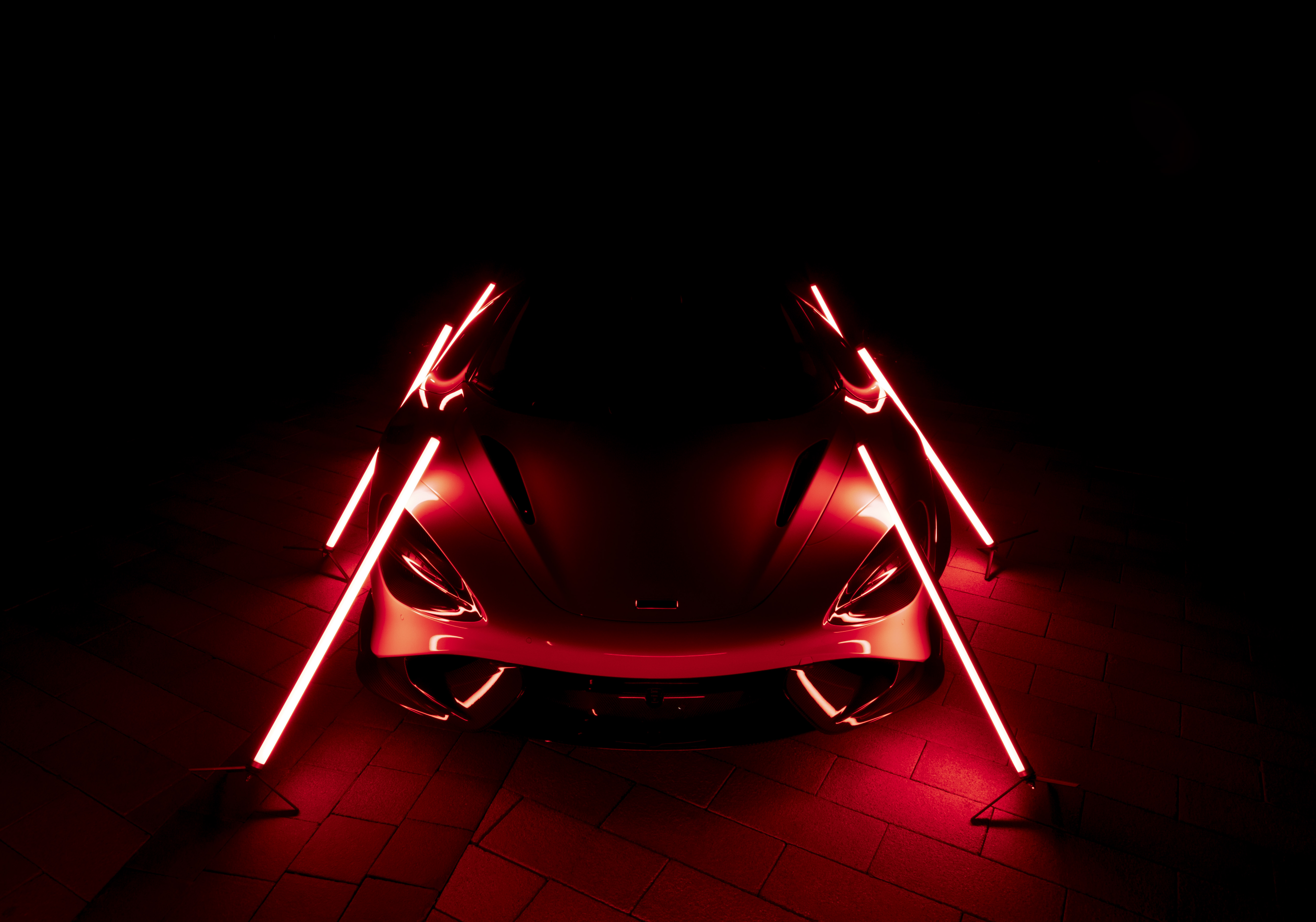McLaren 765LT, dunkle Ästhetik, Supersportwagen, dunkler Hintergrund, 2021, 5K