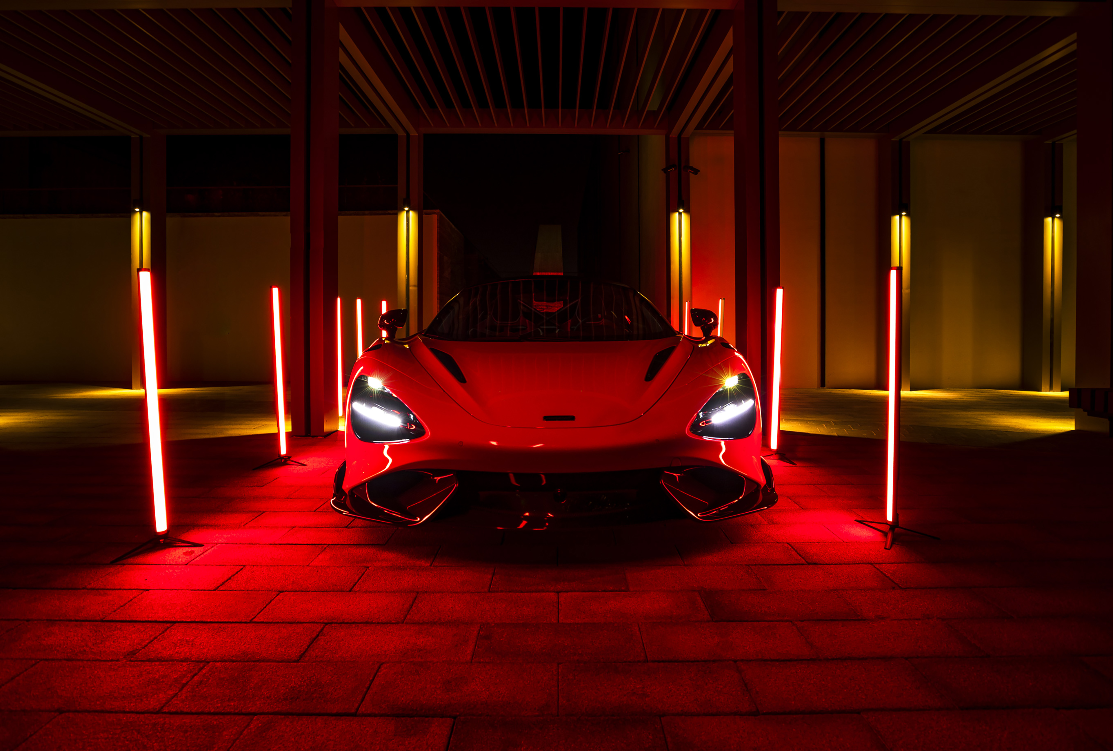 McLaren 765LT, rote Autos, Supersportwagen, 2021, Dunkelrot