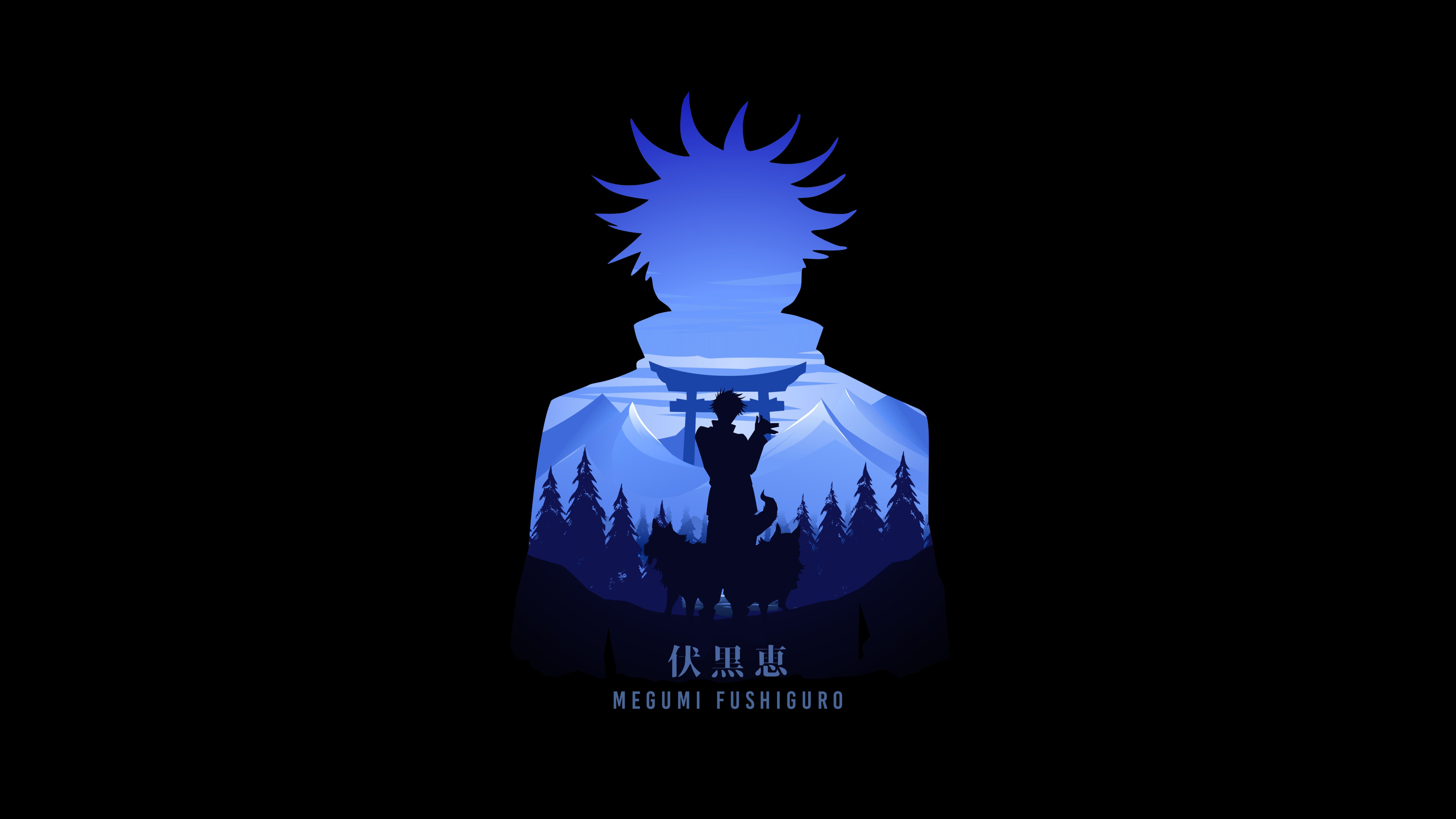 Megumi Fushiguro, Schwarzer Hintergrund, AMOLED, 5K, Jujutsu Kaisen