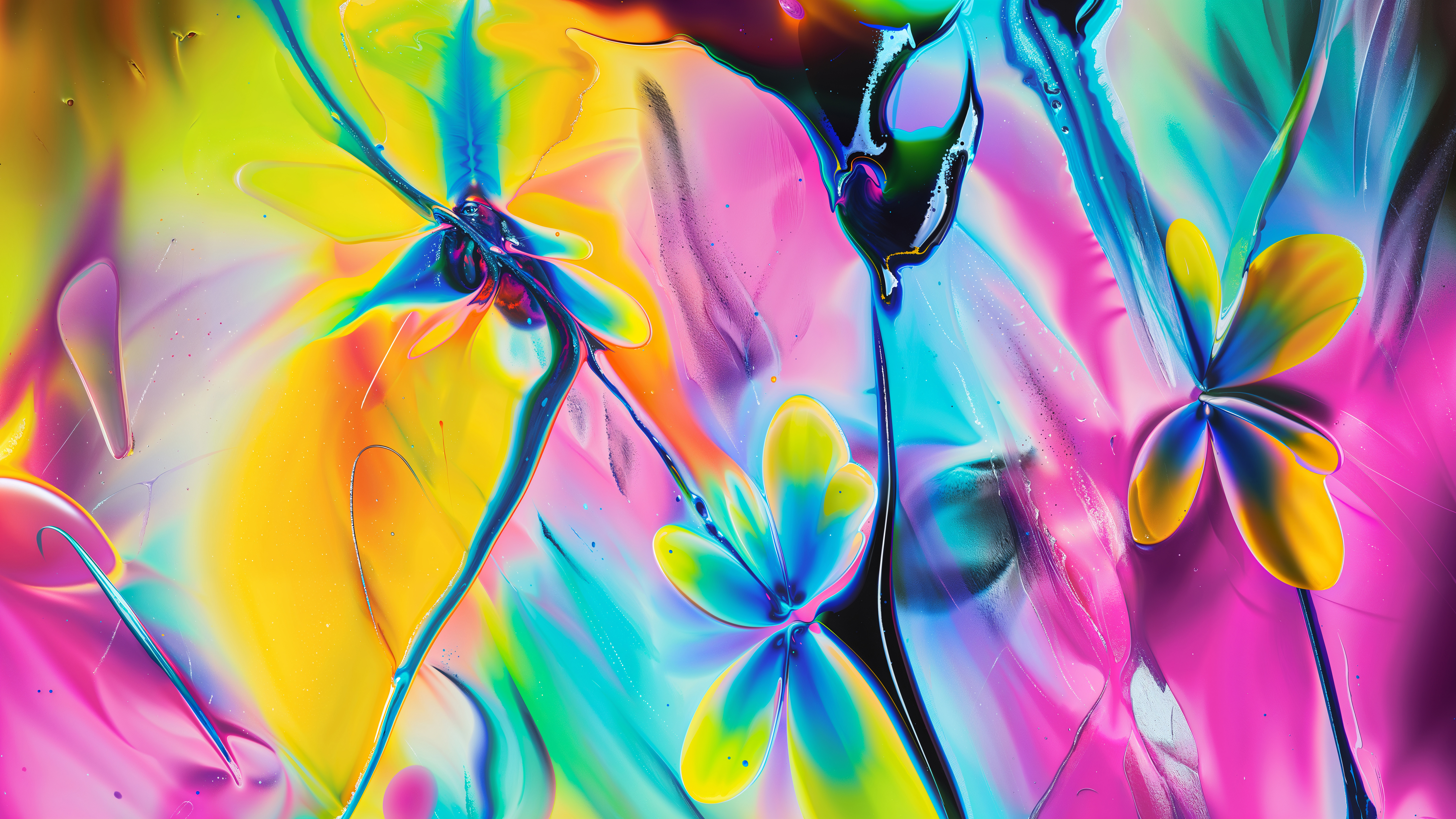 Mehrfarbig, Fluid abstrakt, Neonfarben, 5K