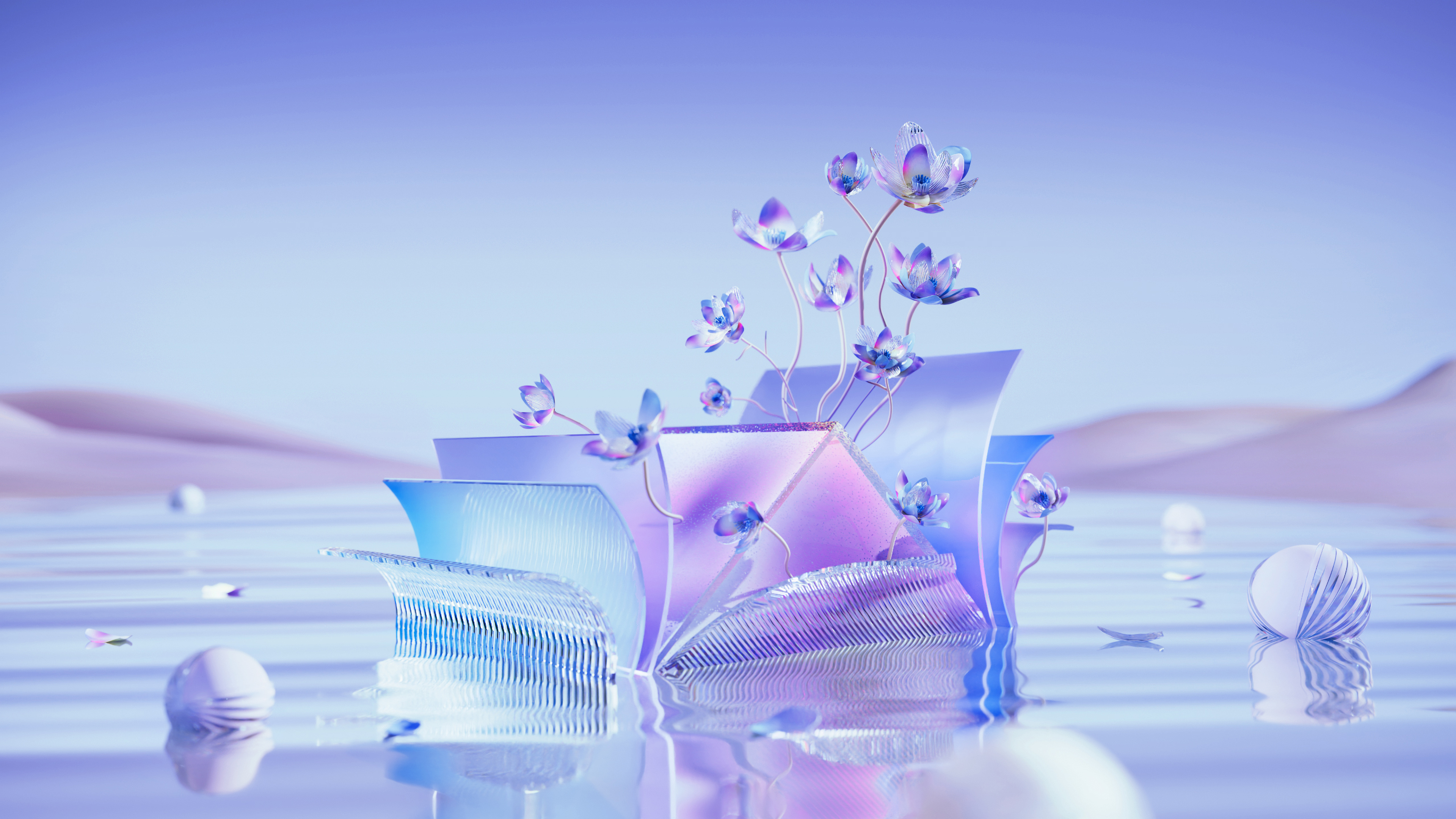 Microsoft Edge, Blauer Hintergrund, Mädchenhafte Hintergründe, Florale Designs, Surreal, Ästhetik