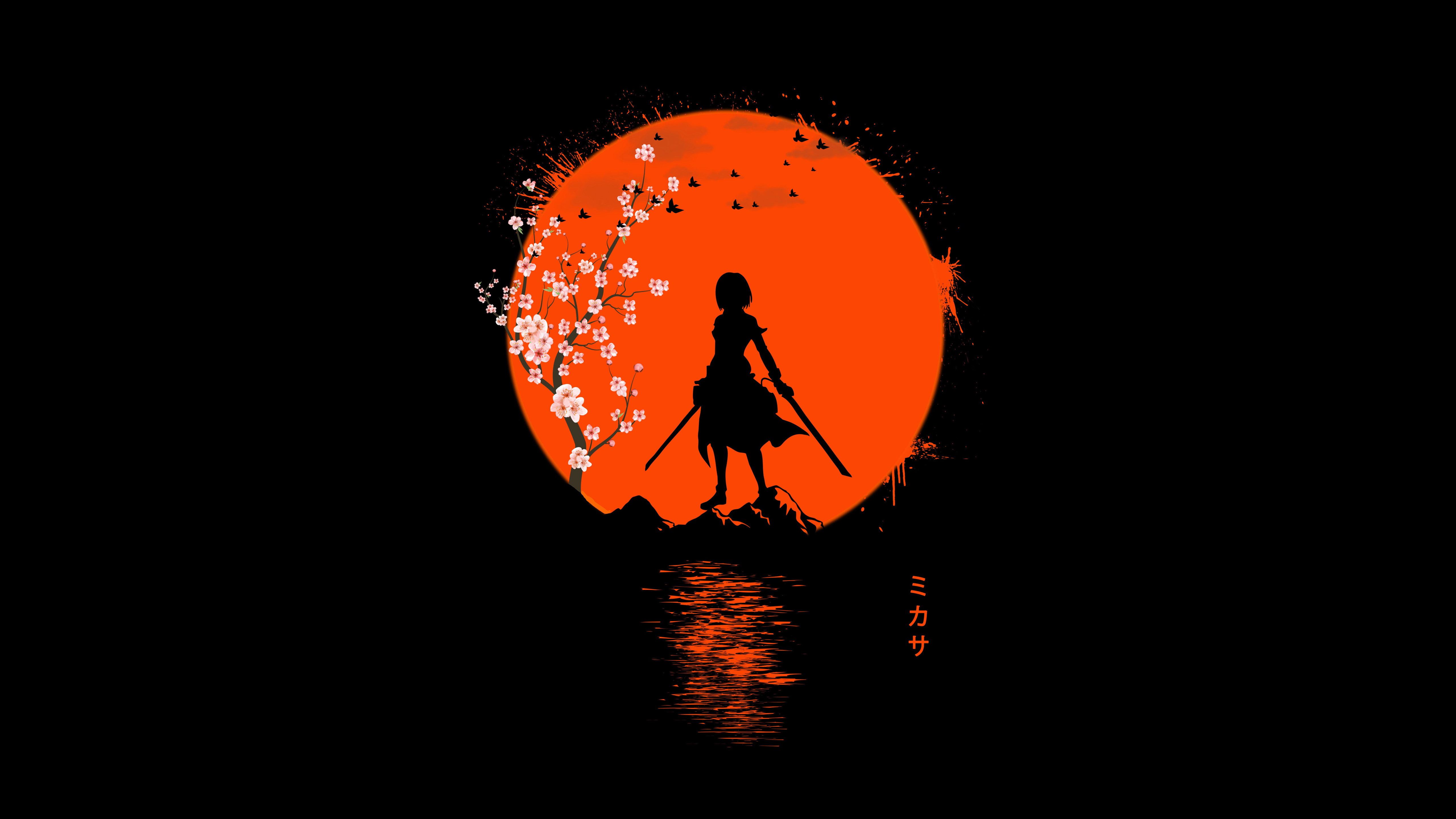 Mikasa Ackerman, AMOLED, Attack on Titan, Schwarzer Hintergrund, 5K