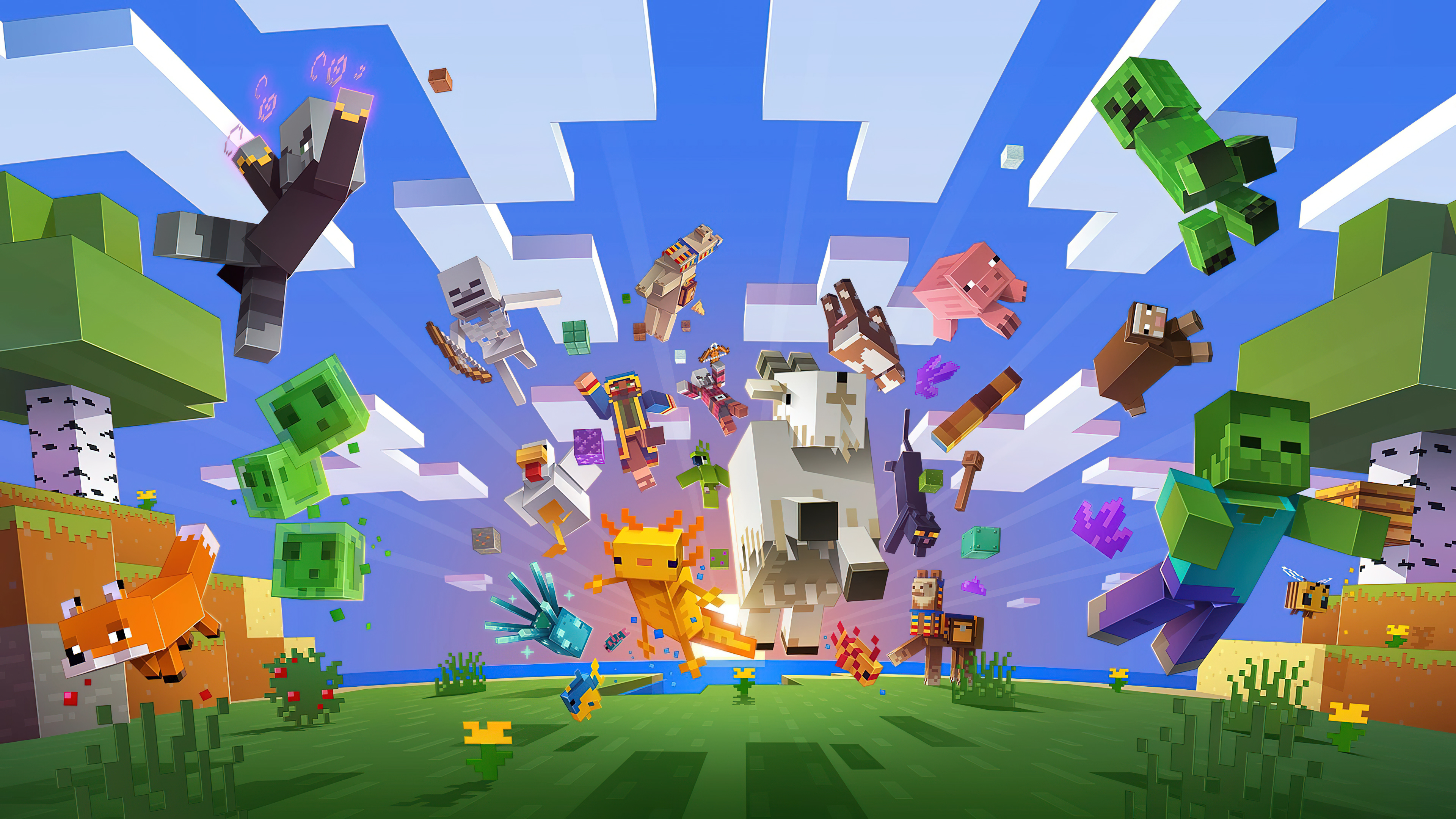 Minecraft, Spielposter, Videospiel, Pixel Art, Alex (Minecraft), Steve (Minecraft), Wolf (Minecraft), Zombie Pigman
