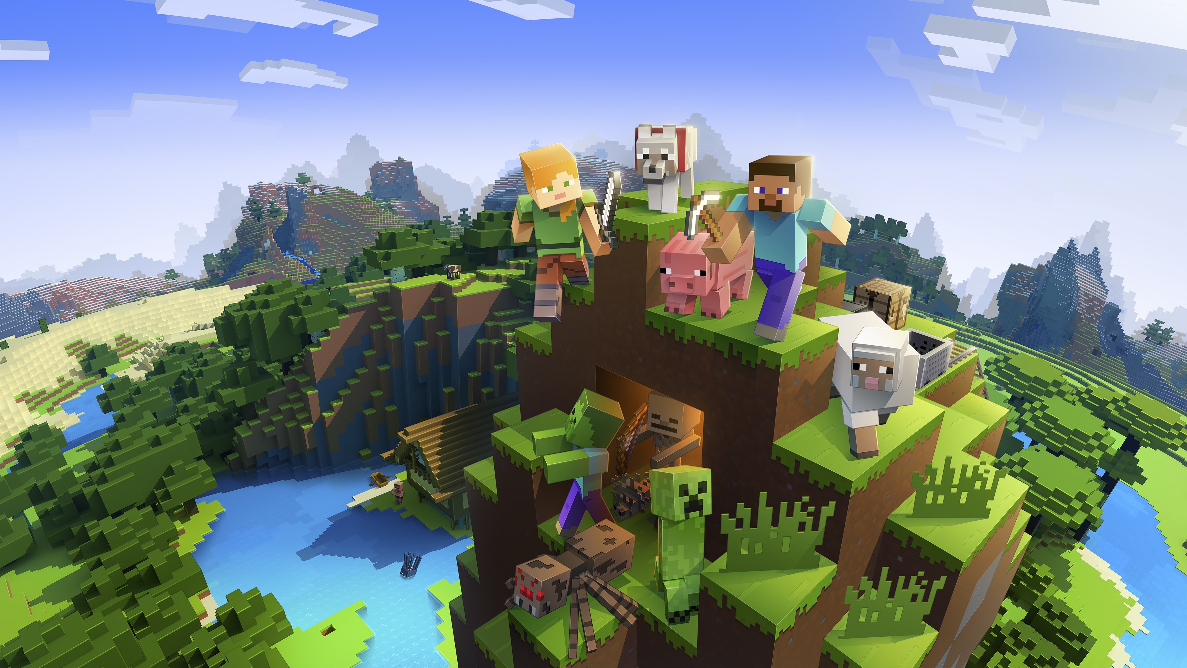 Minecraft, Videospiel, Pixel Art, Alex (Minecraft), Steve (Minecraft), Wolf (Minecraft), Zombie Pigman