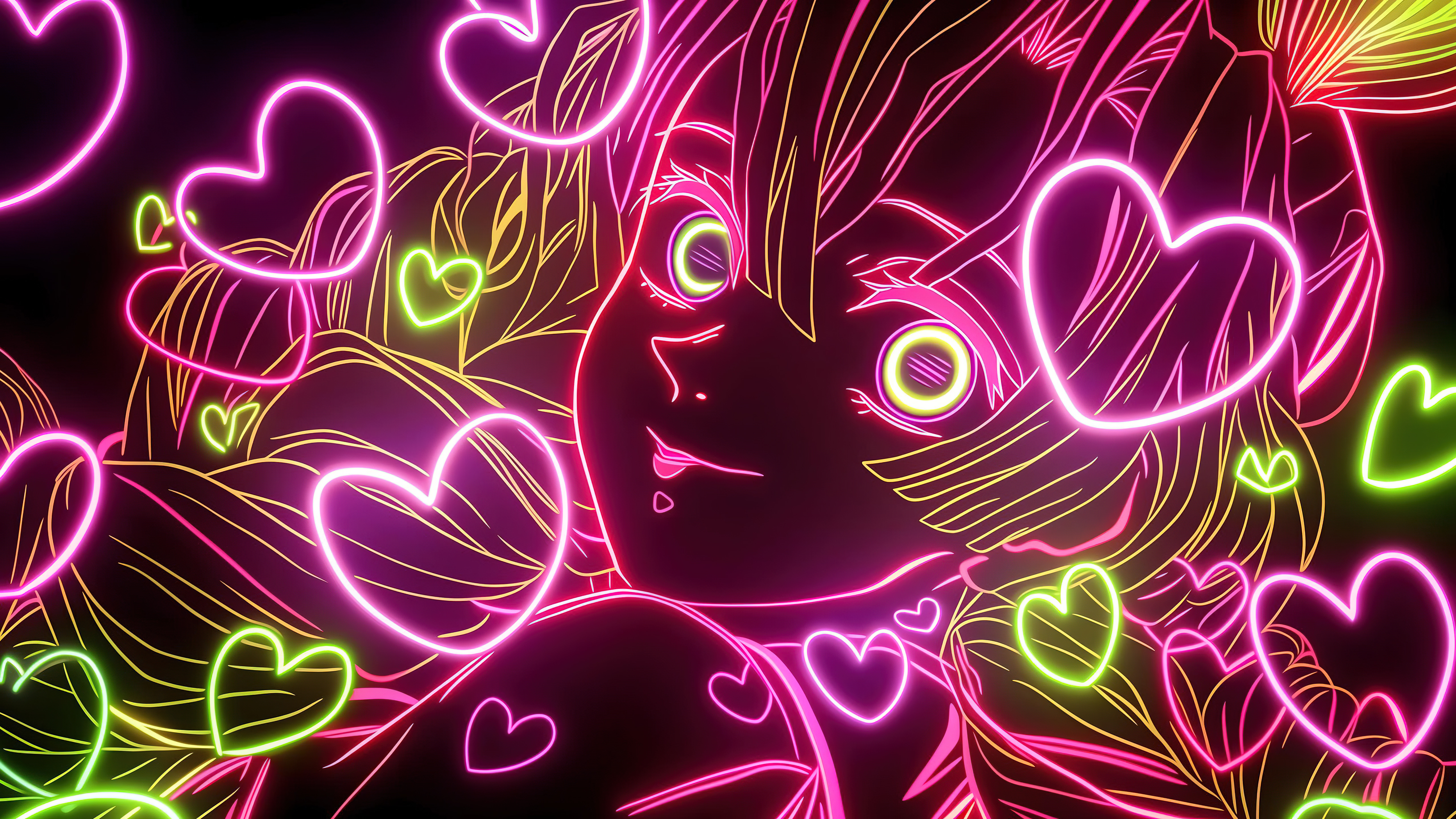 Mitsuri Kanroji, Rosa Ästhetik, Demon Slayer: Kimetsu no Yaiba, Rosa Herzen, Neon-Kunst, 5K