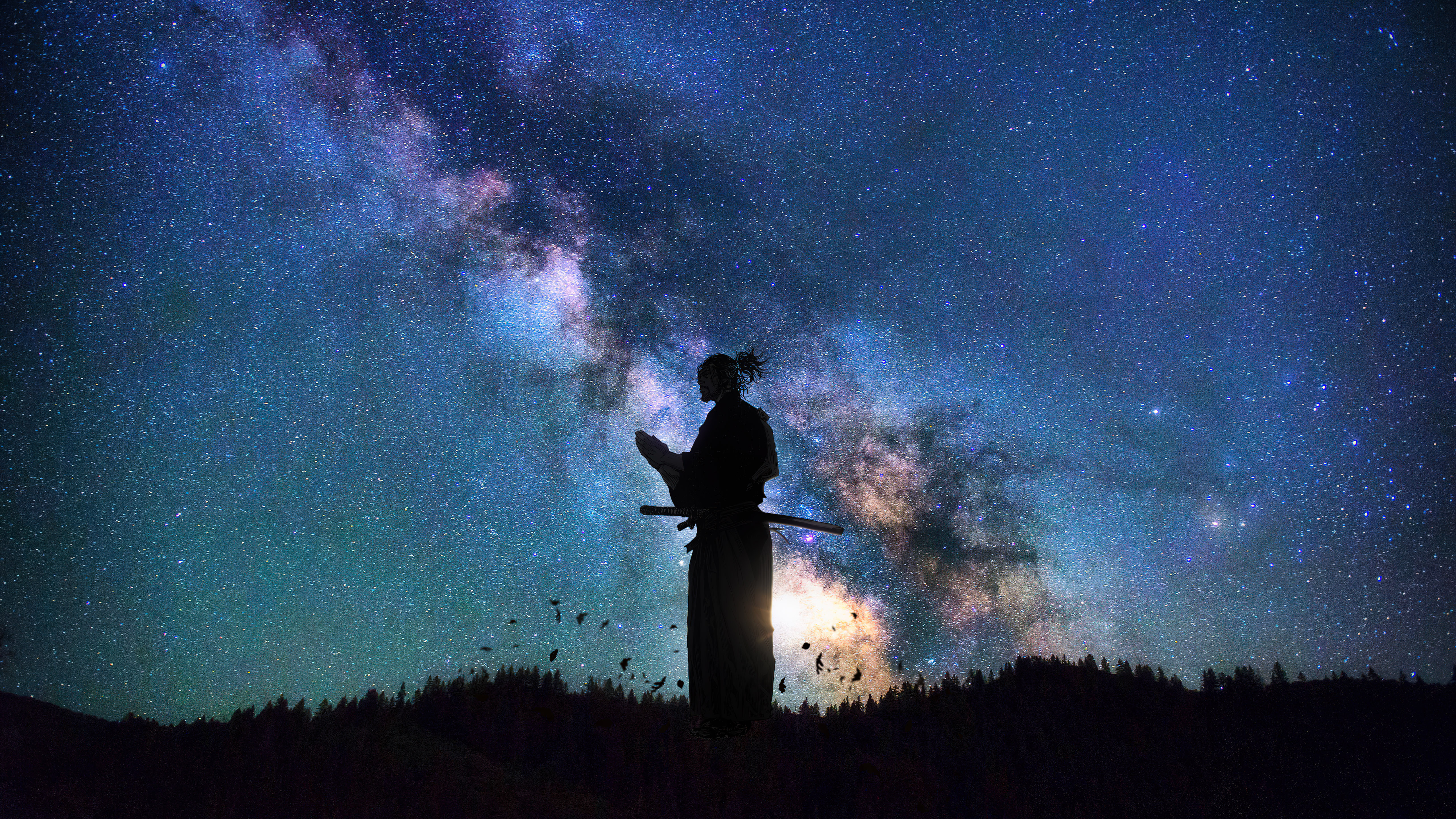 Miyamoto Musashi, Silhouette, 5K, Vagabond, Milchstraße