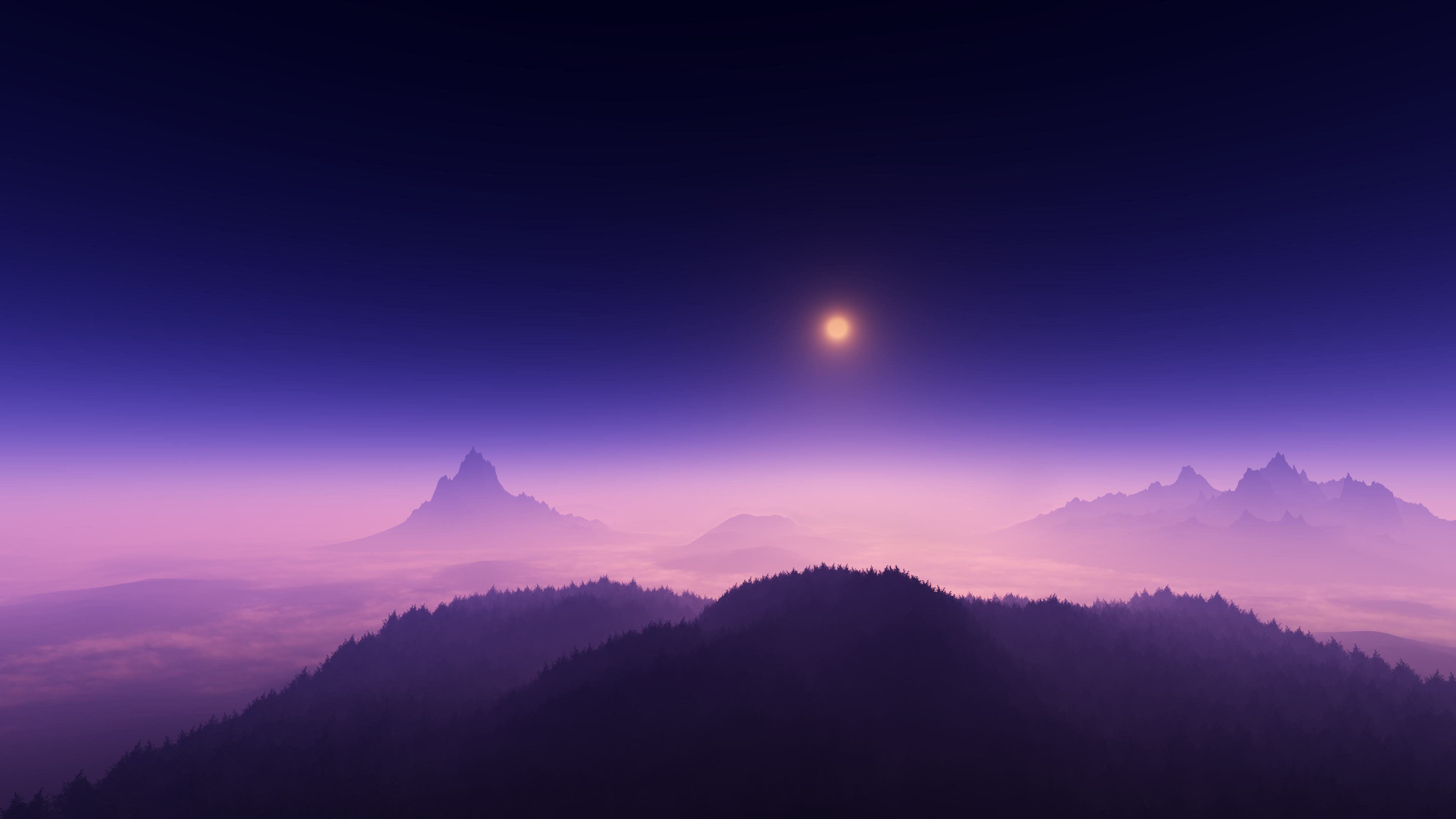 Mondlicht, Neblig, Nachtzeit, Luftaufnahme, Landschaft